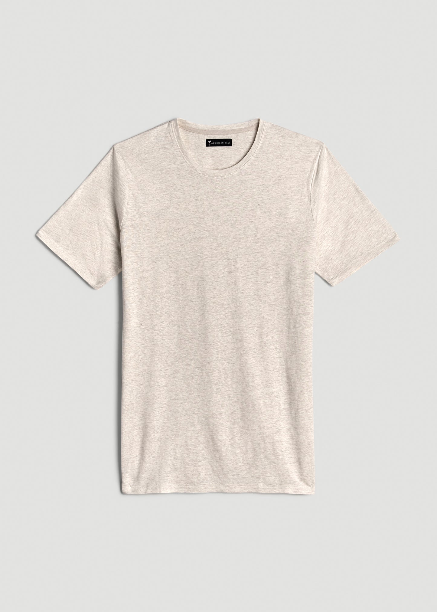 Linen Crewneck T-Shirt for Tall Men in Heathered Oatmeal