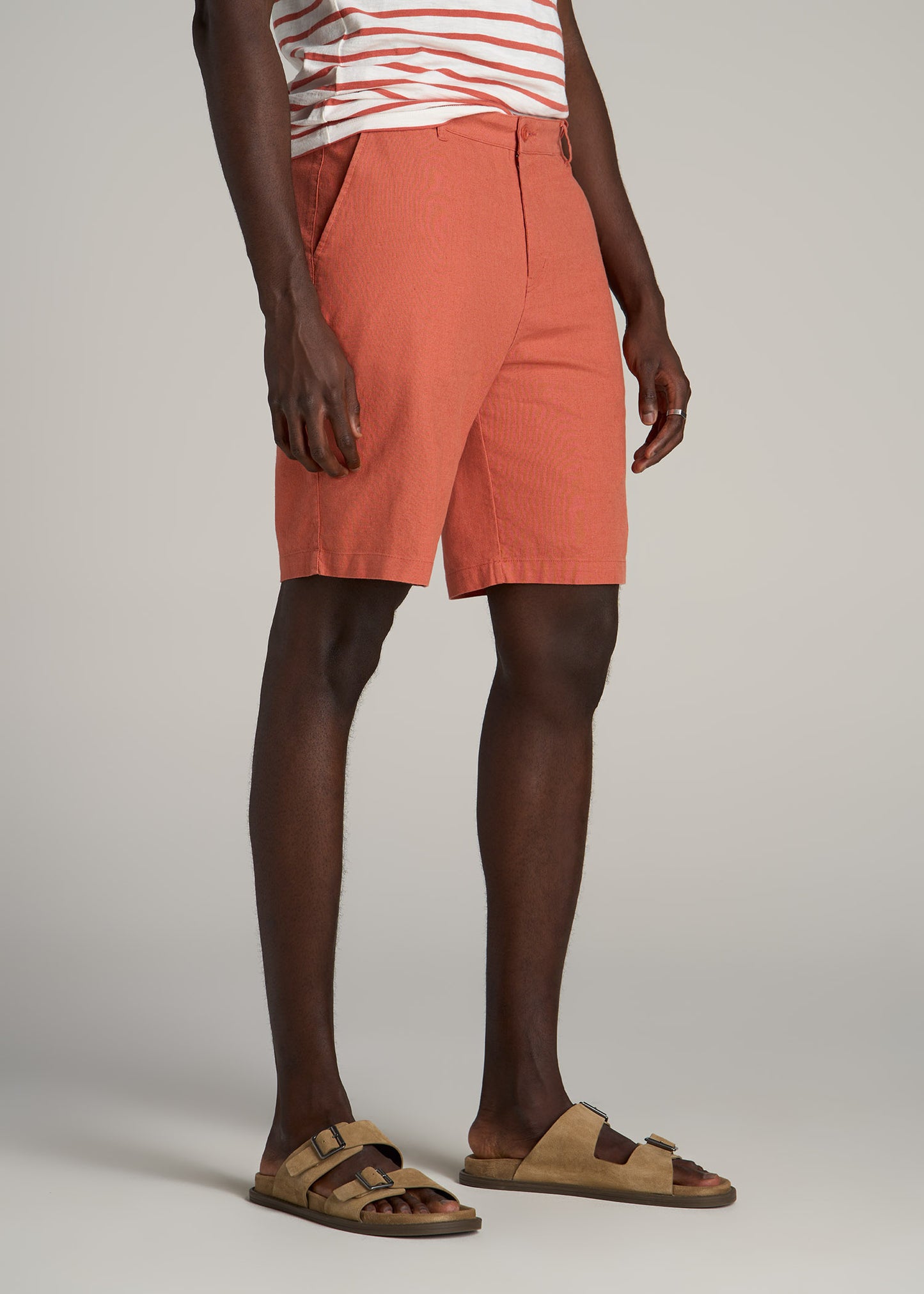 Linen Shorts For Tall Men in Burnt Orange