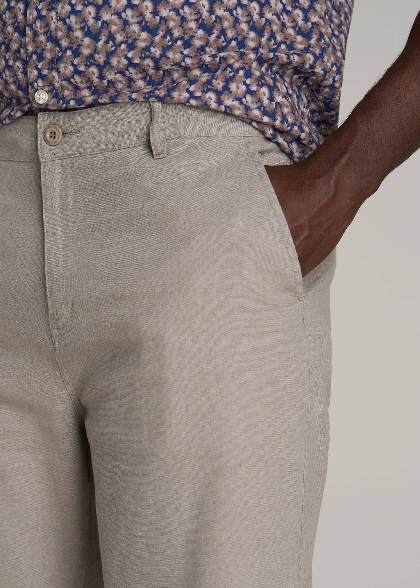 Linen Shorts For Tall Men in Driftwood Brown