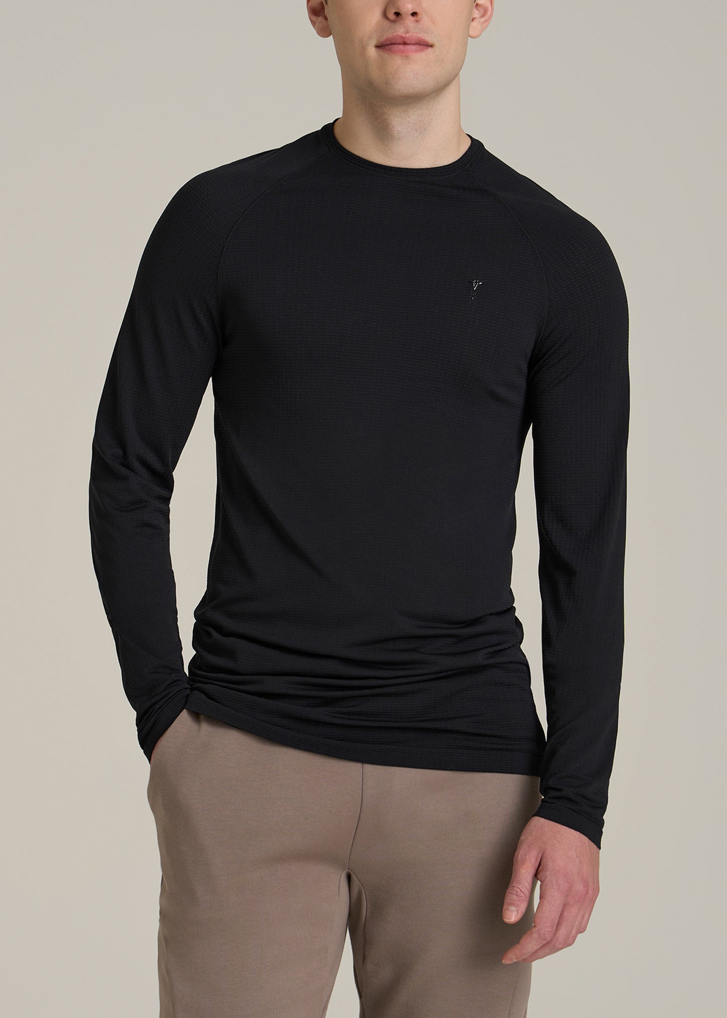 Long Sleeve Vented Training Top for Tall Men in Black