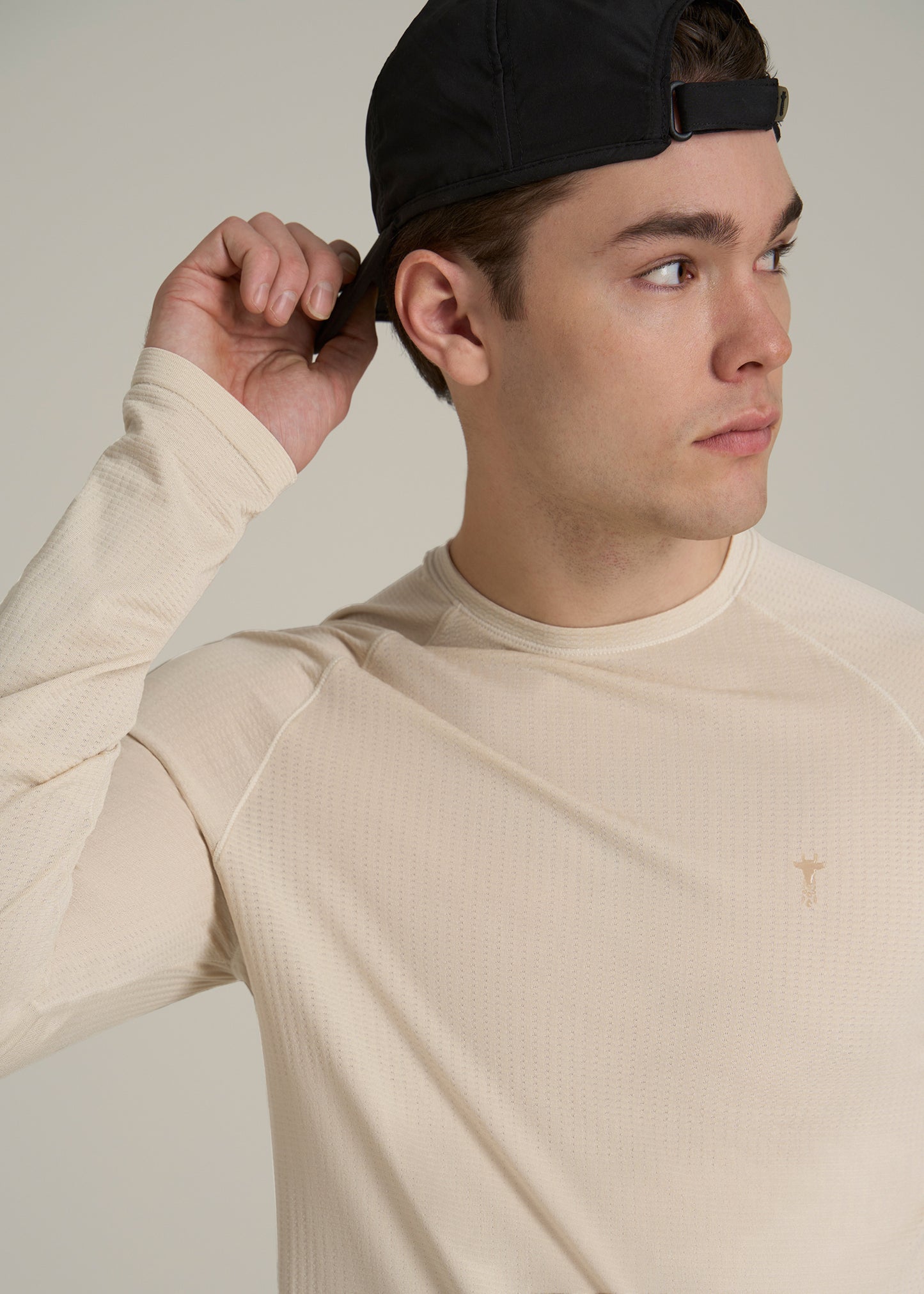 Long Sleeve Vented Training Top for Tall Men in Vanilla Latte