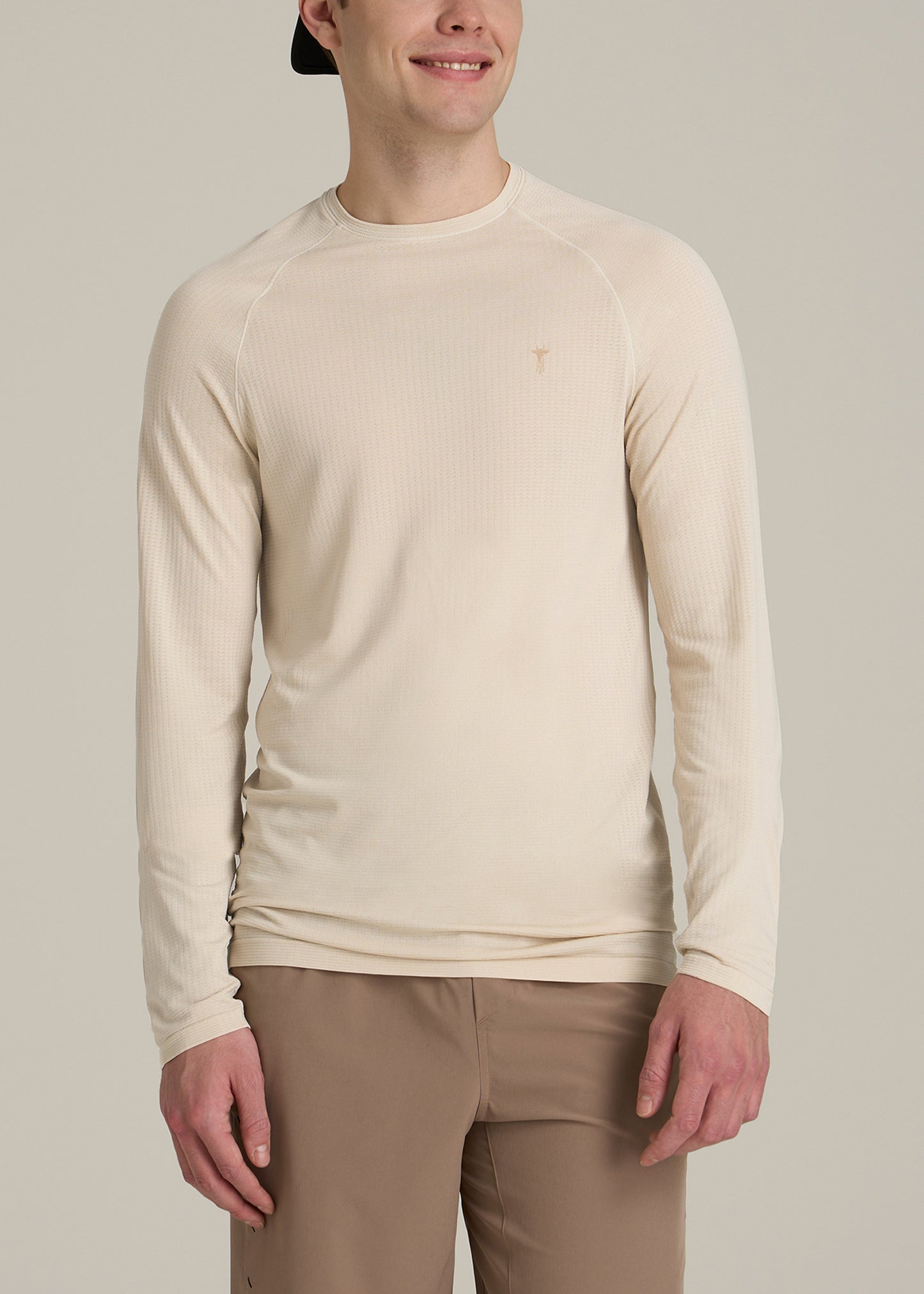 Long Sleeve Vented Training Top for Tall Men in Vanilla Latte