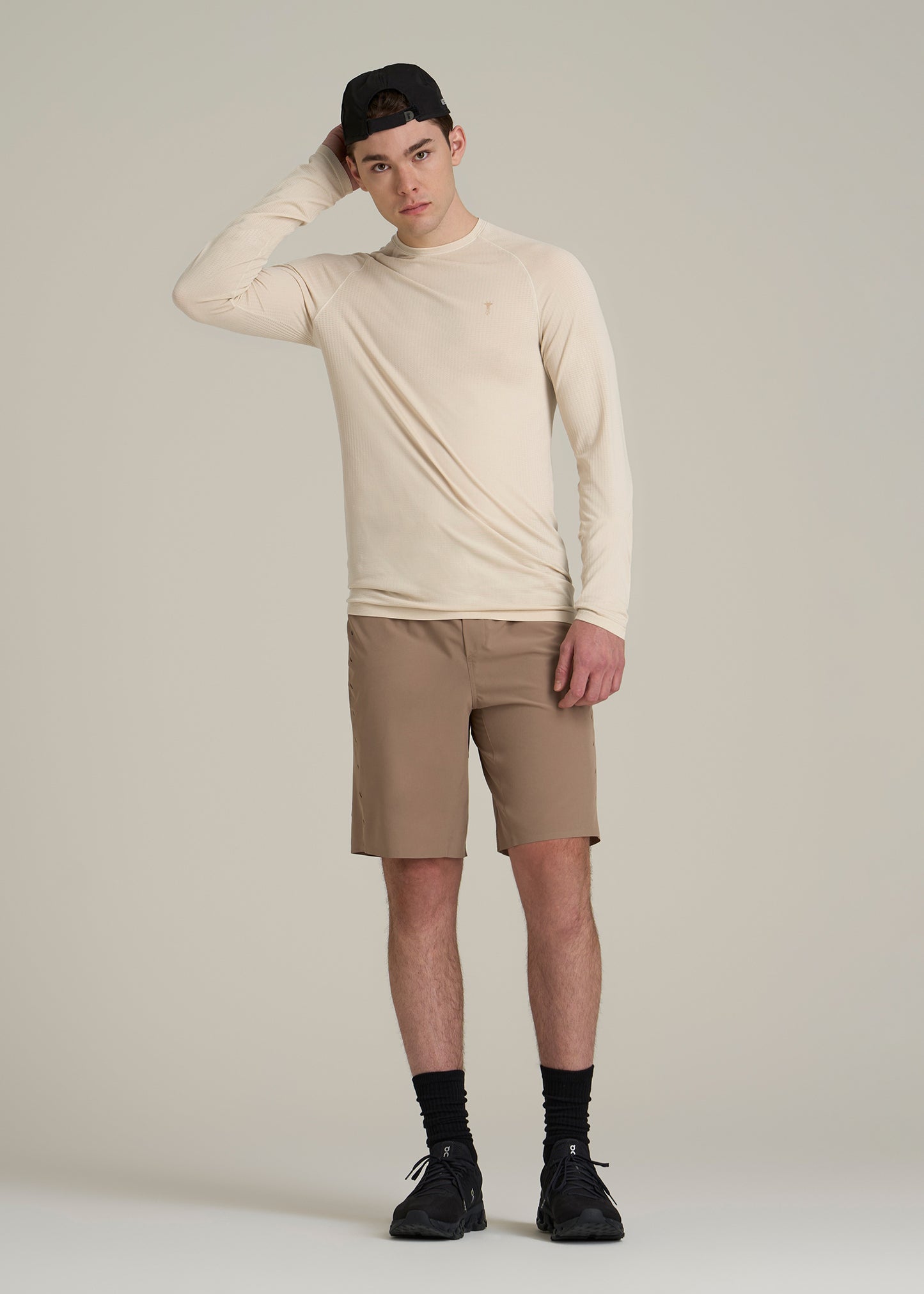 Long Sleeve Vented Training Top for Tall Men in Vanilla Latte