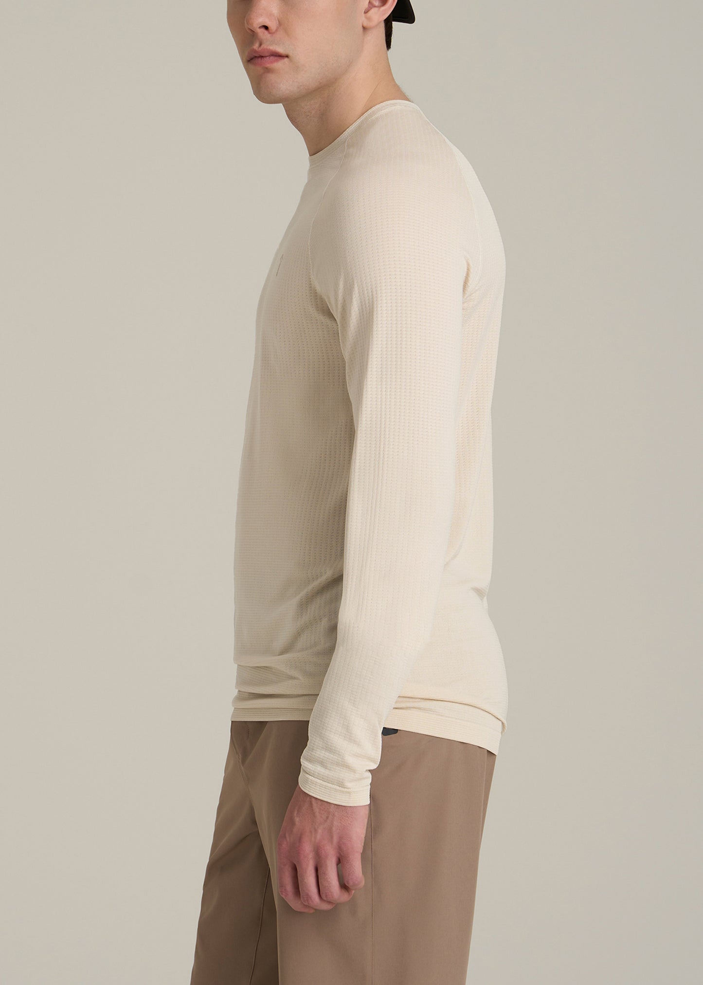 Long Sleeve Vented Training Top for Tall Men in Vanilla Latte