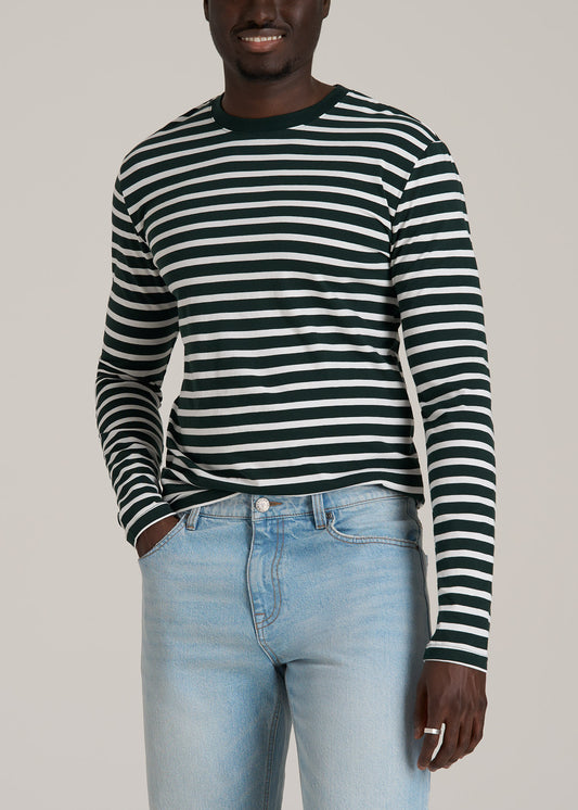 Long Sleeve Striped Tall Men's Tee in Emerald and White Stripe