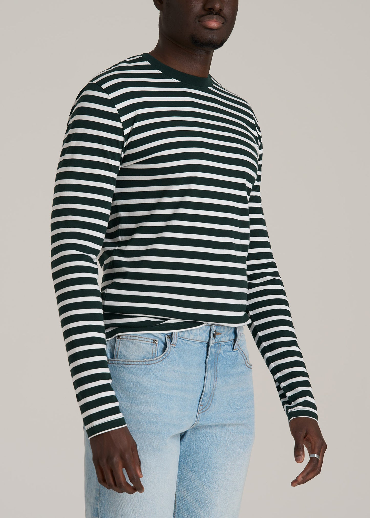 Long Sleeve Striped Tall Men's Tee in Emerald and White Stripe