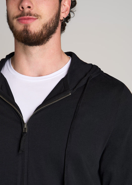 American-Tall-Men-Long-sleeve-Jersey-Full-Zip-Hoodie-Black-detail