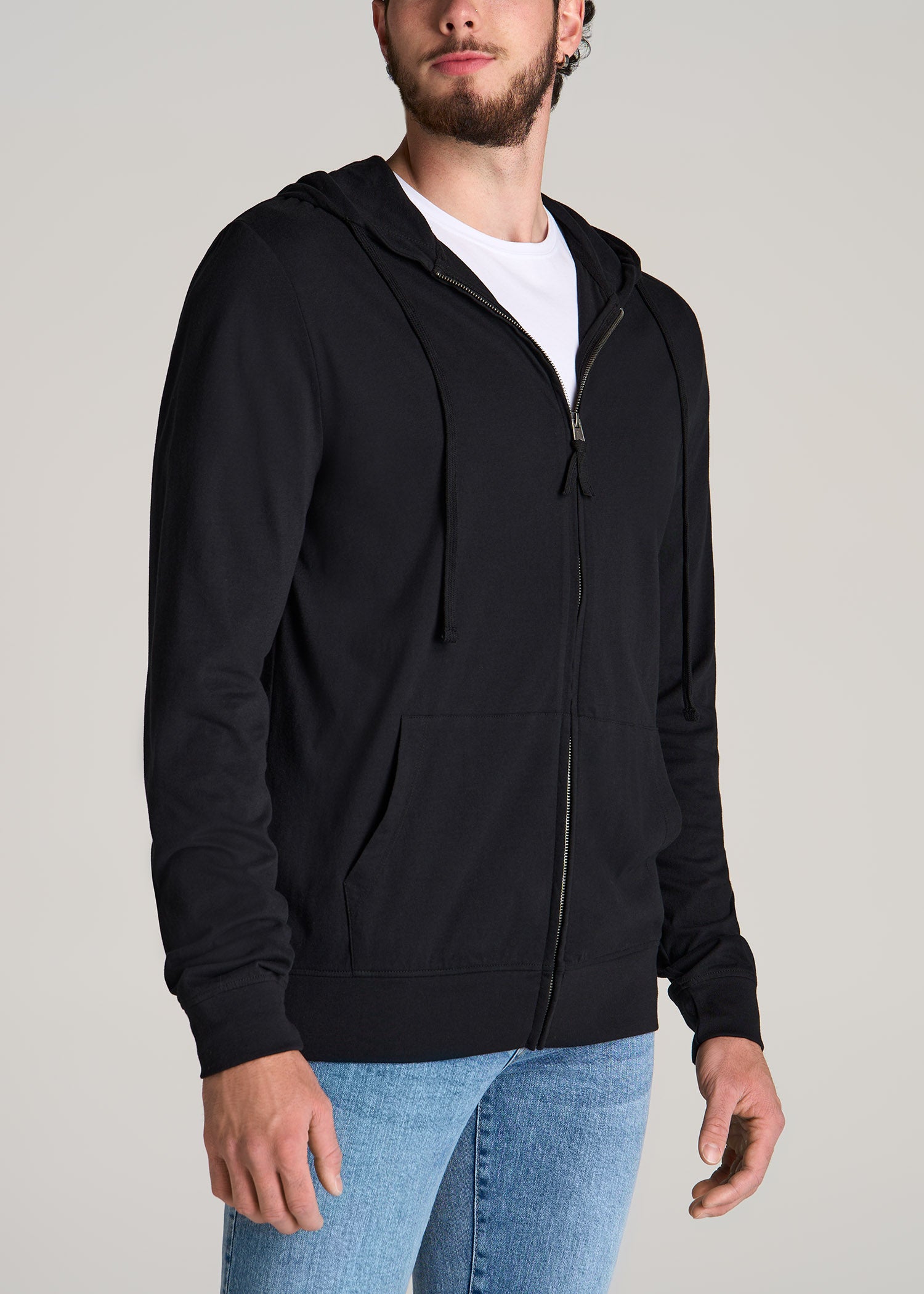 American-Tall-Men-Long-sleeve-Jersey-Full-Zip-Hoodie-Black-side