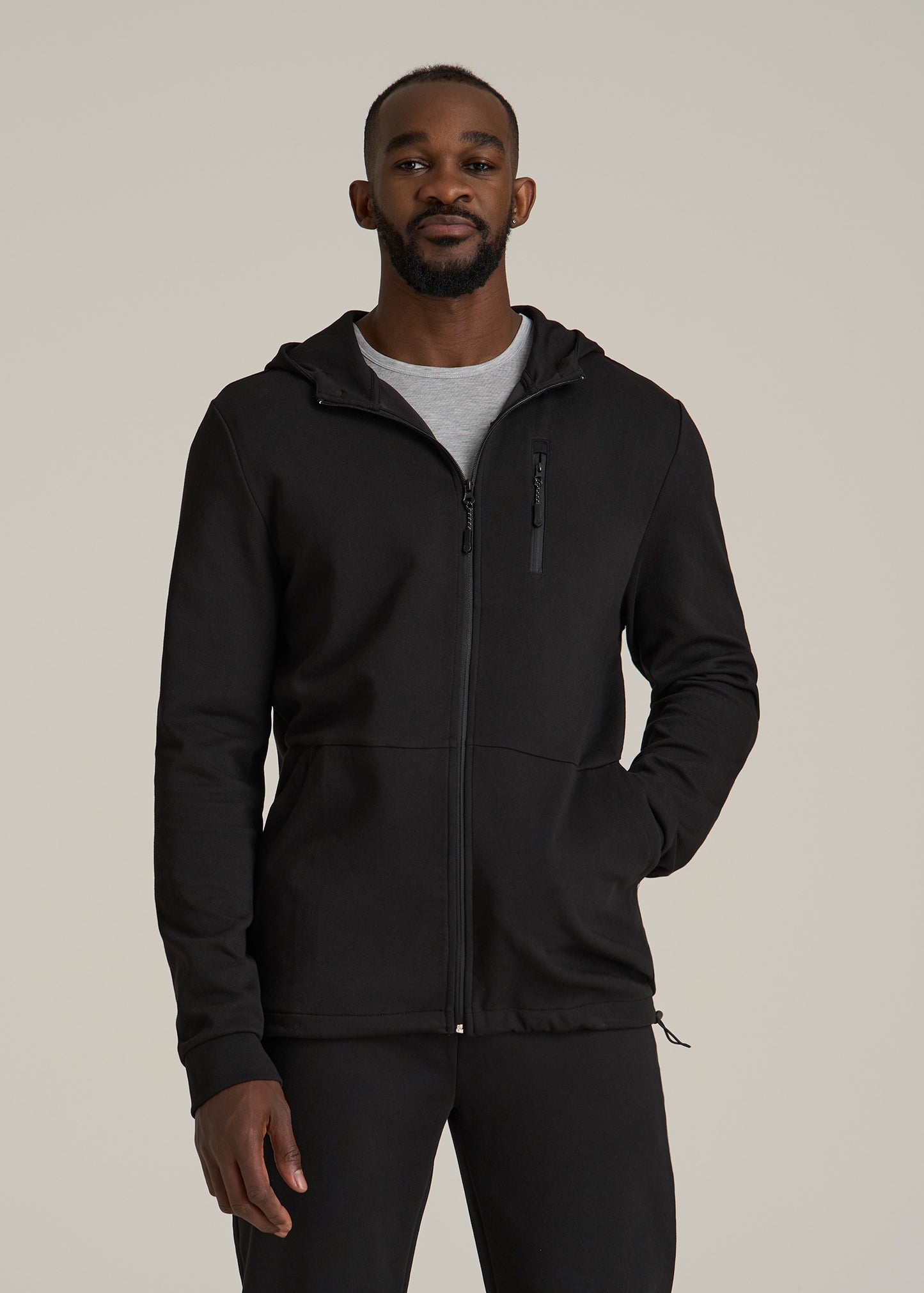 Tall Men's Tech-Knit Long Track Jacket in Black