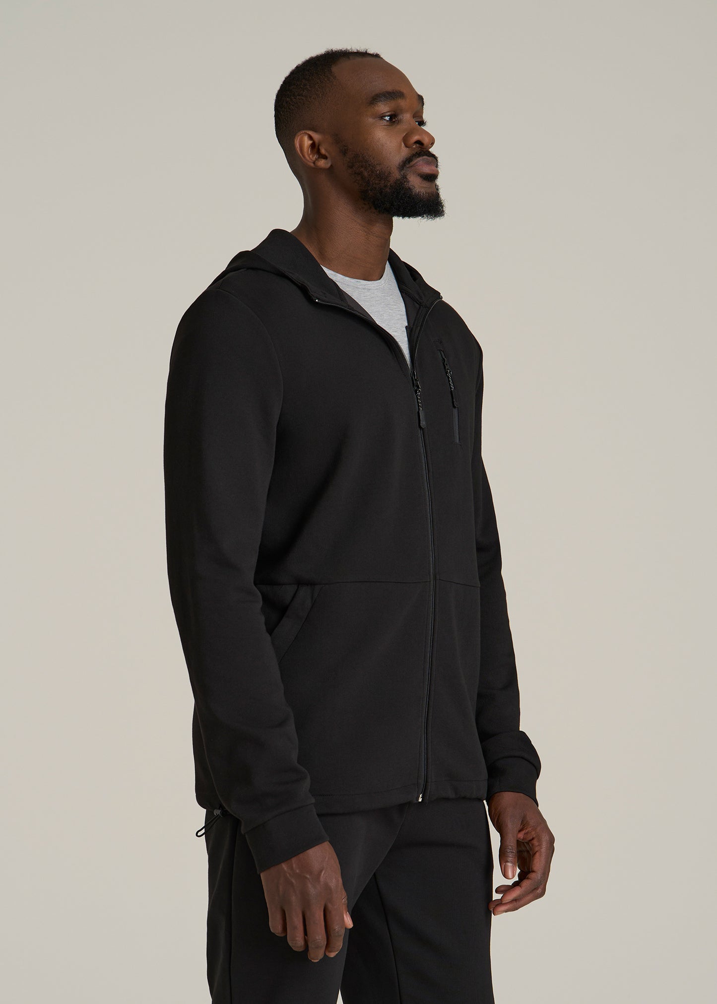 Tall Men's Tech-Knit Long Track Jacket in Black