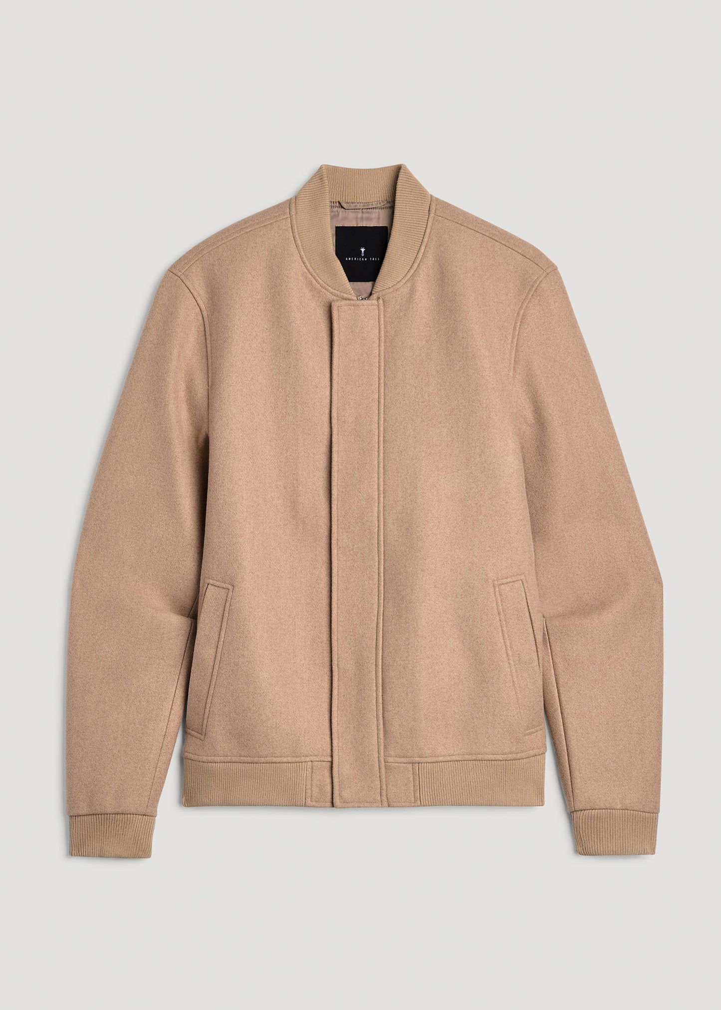 Melton Varsity Jacket for Tall Men in Light Camel Mix