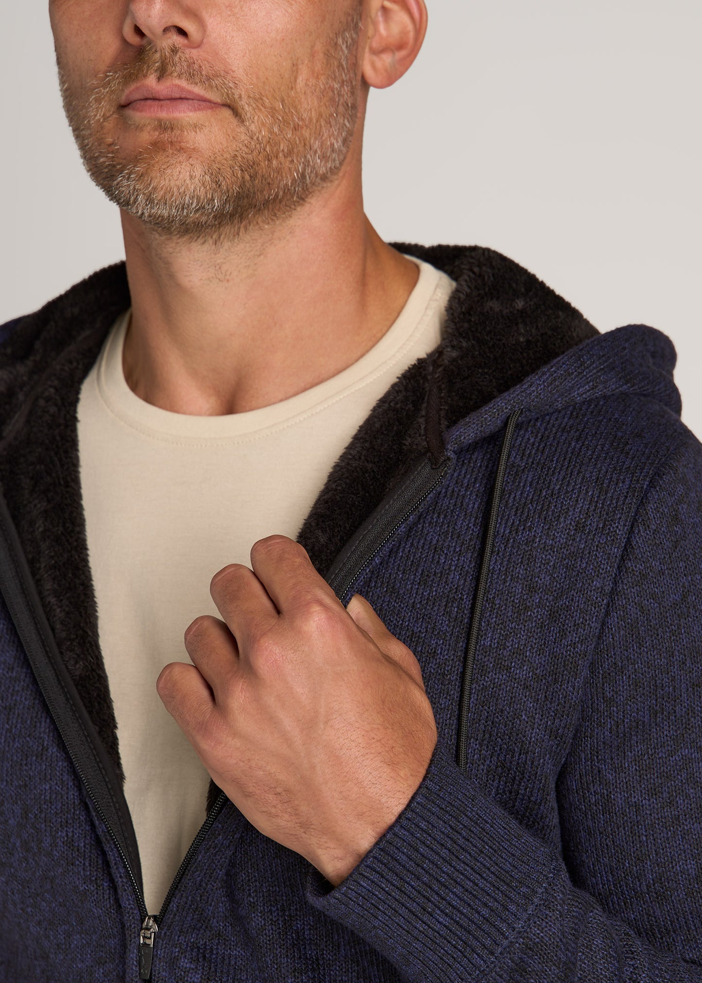 Hooded Sherpa Sweater for Tall Men in Patriot Blue