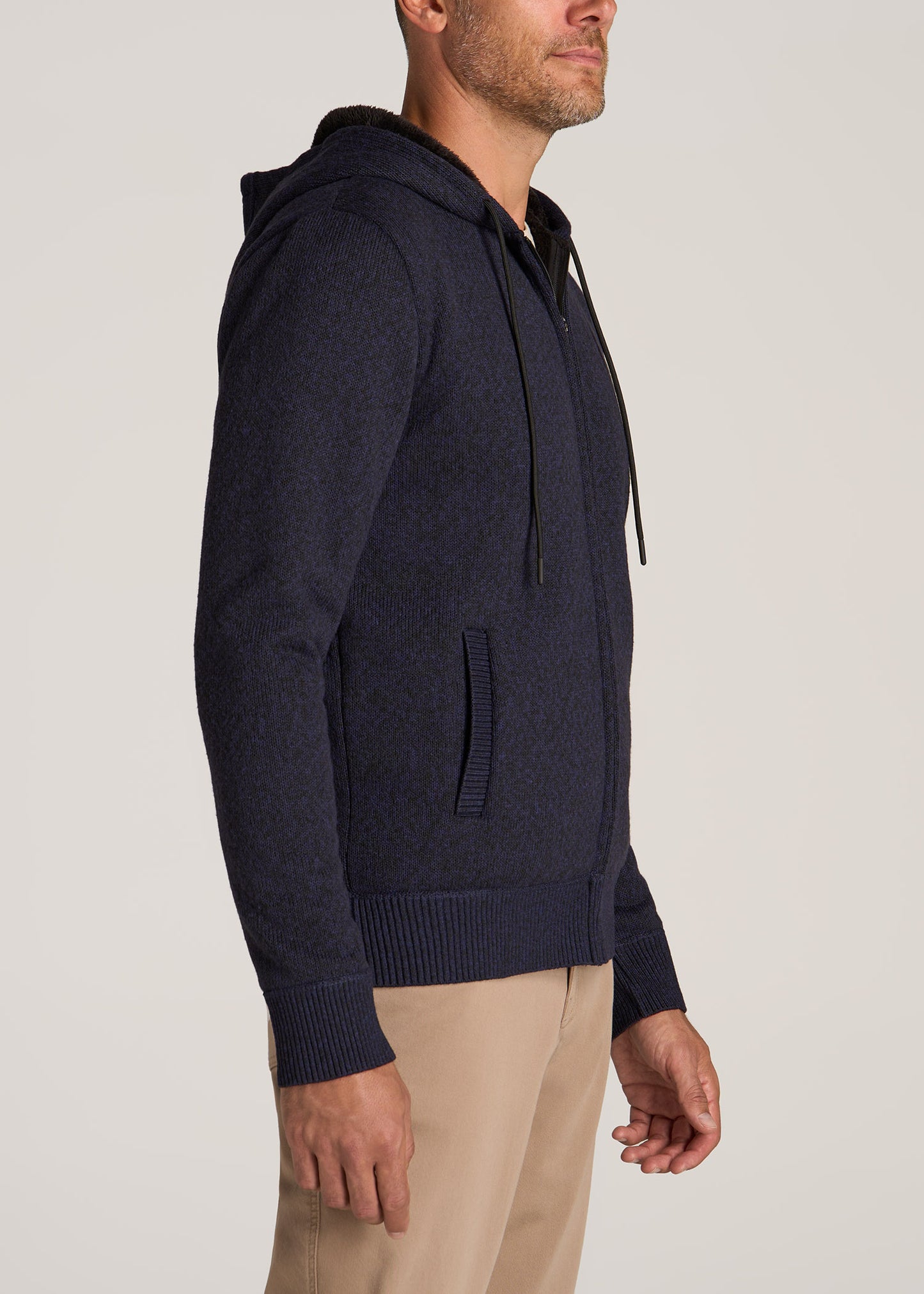 Hooded Sherpa Sweater for Tall Men in Patriot Blue