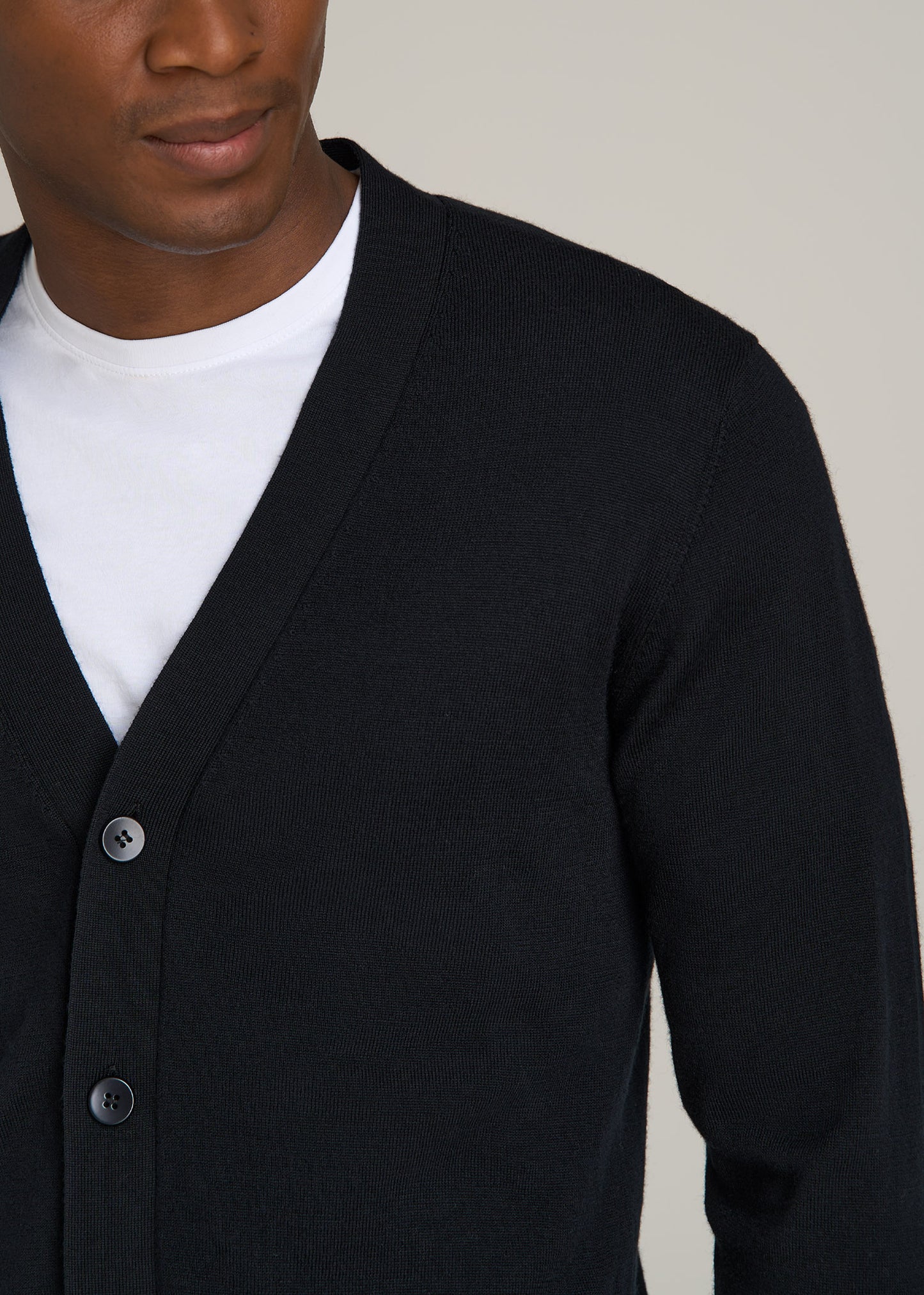 Merino Wool Cardigan Sweater for Tall Men in Black