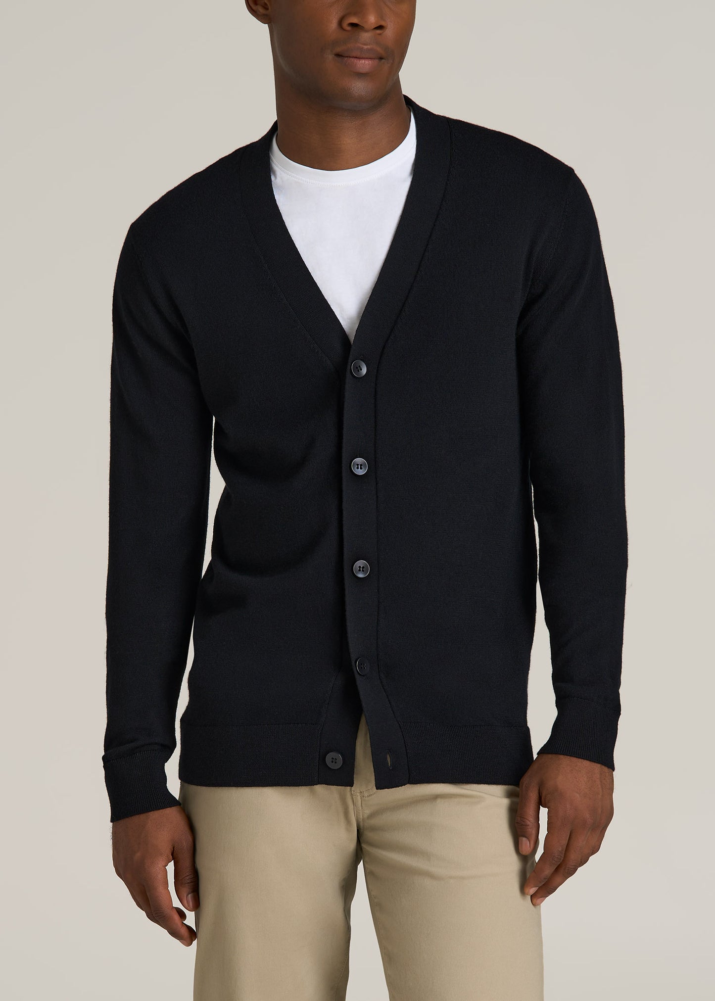 Merino Wool Cardigan Sweater for Tall Men in Black