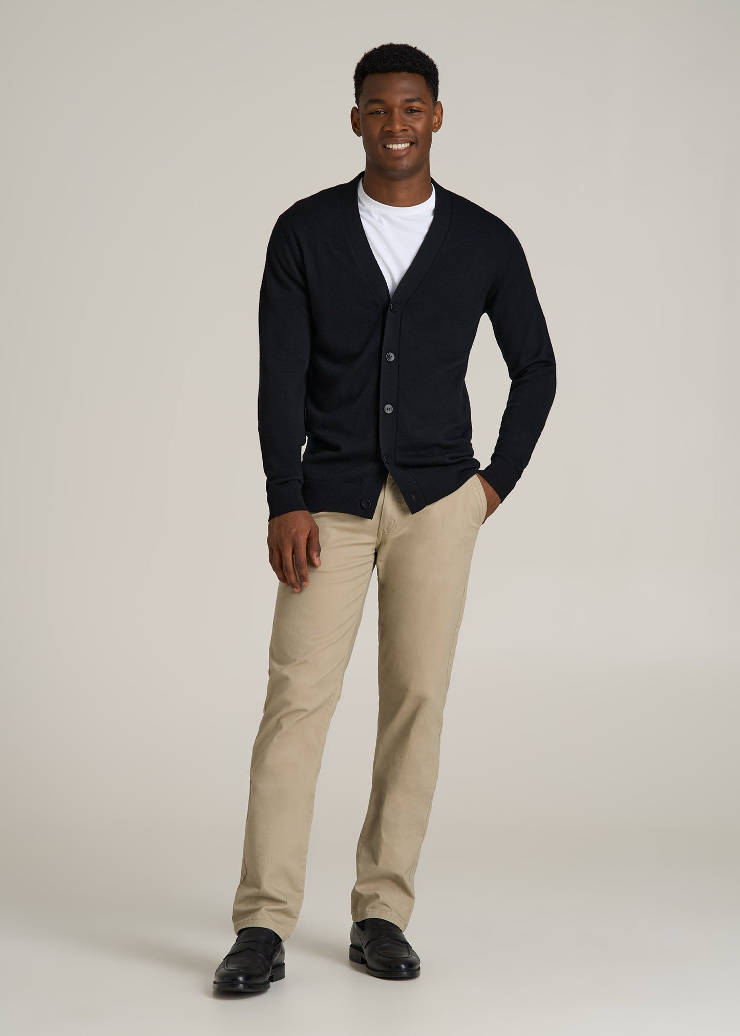 Merino Wool Cardigan Sweater for Tall Men in Black