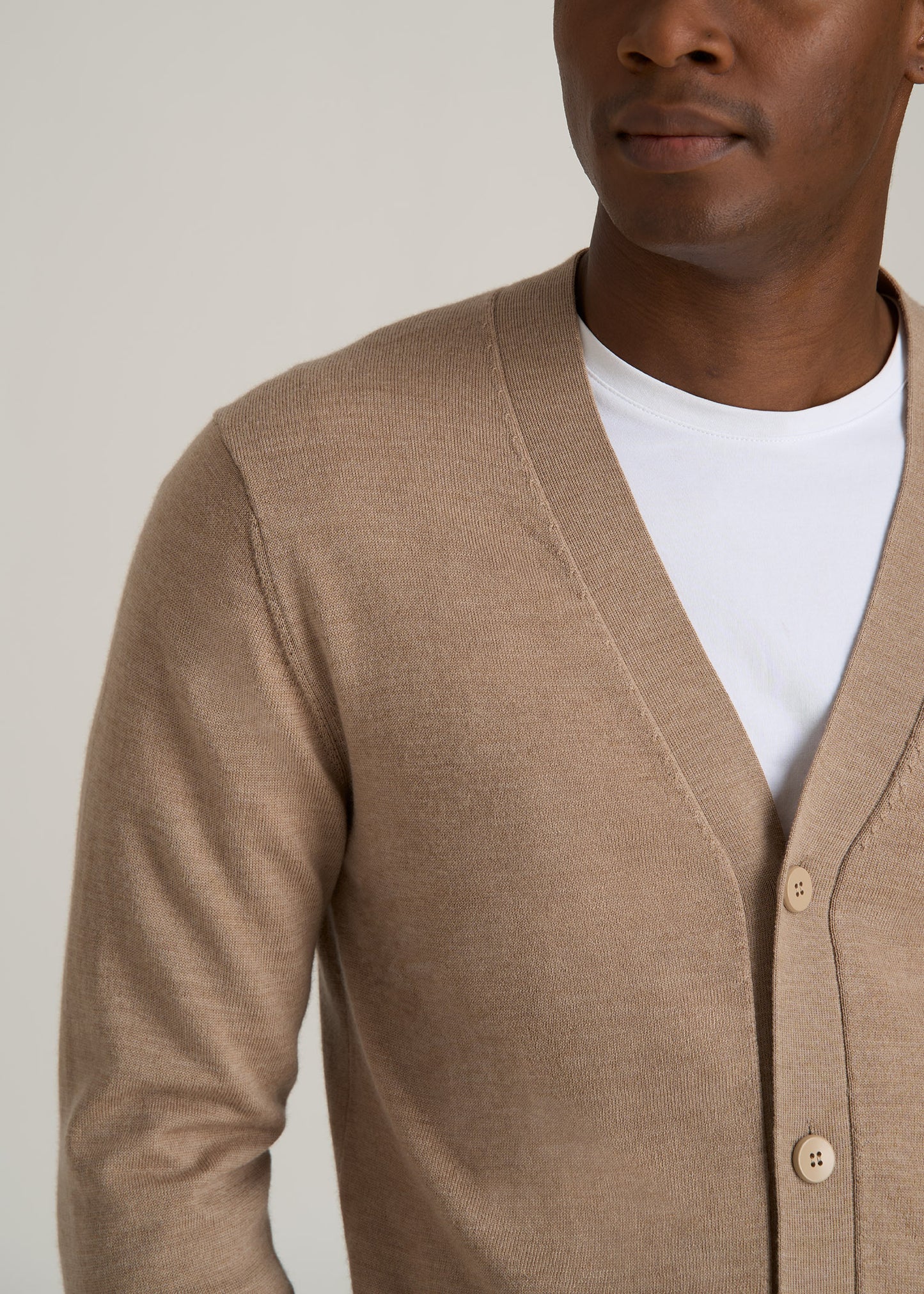 Merino Wool Cardigan Sweater for Tall Men in Oat