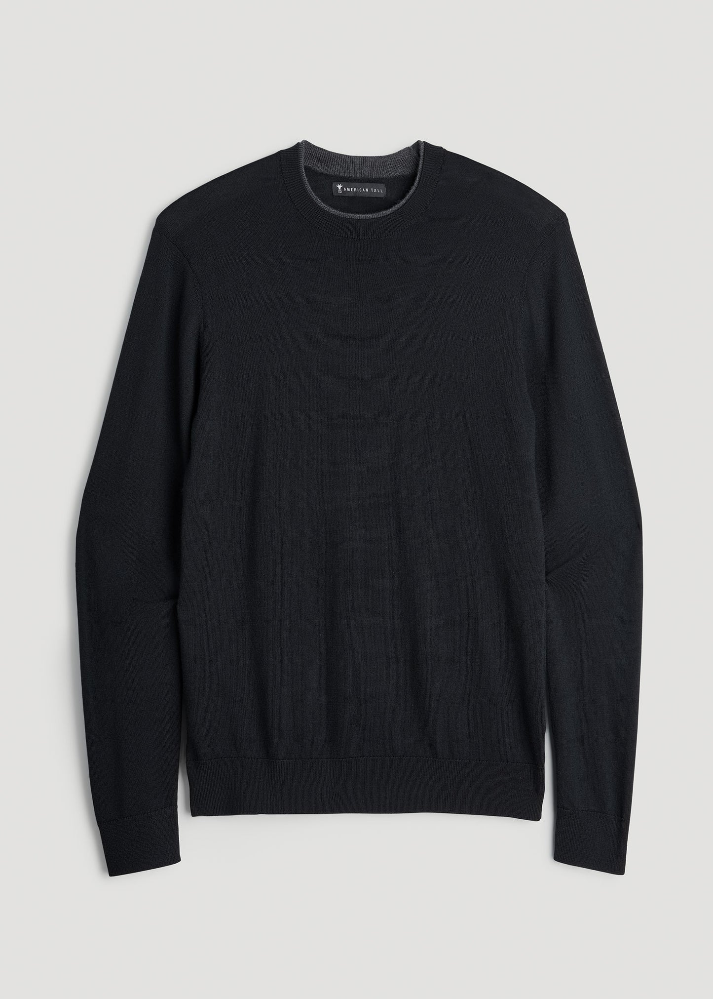 Merino Wool Crewneck Tip Sweater for Tall Men in Black