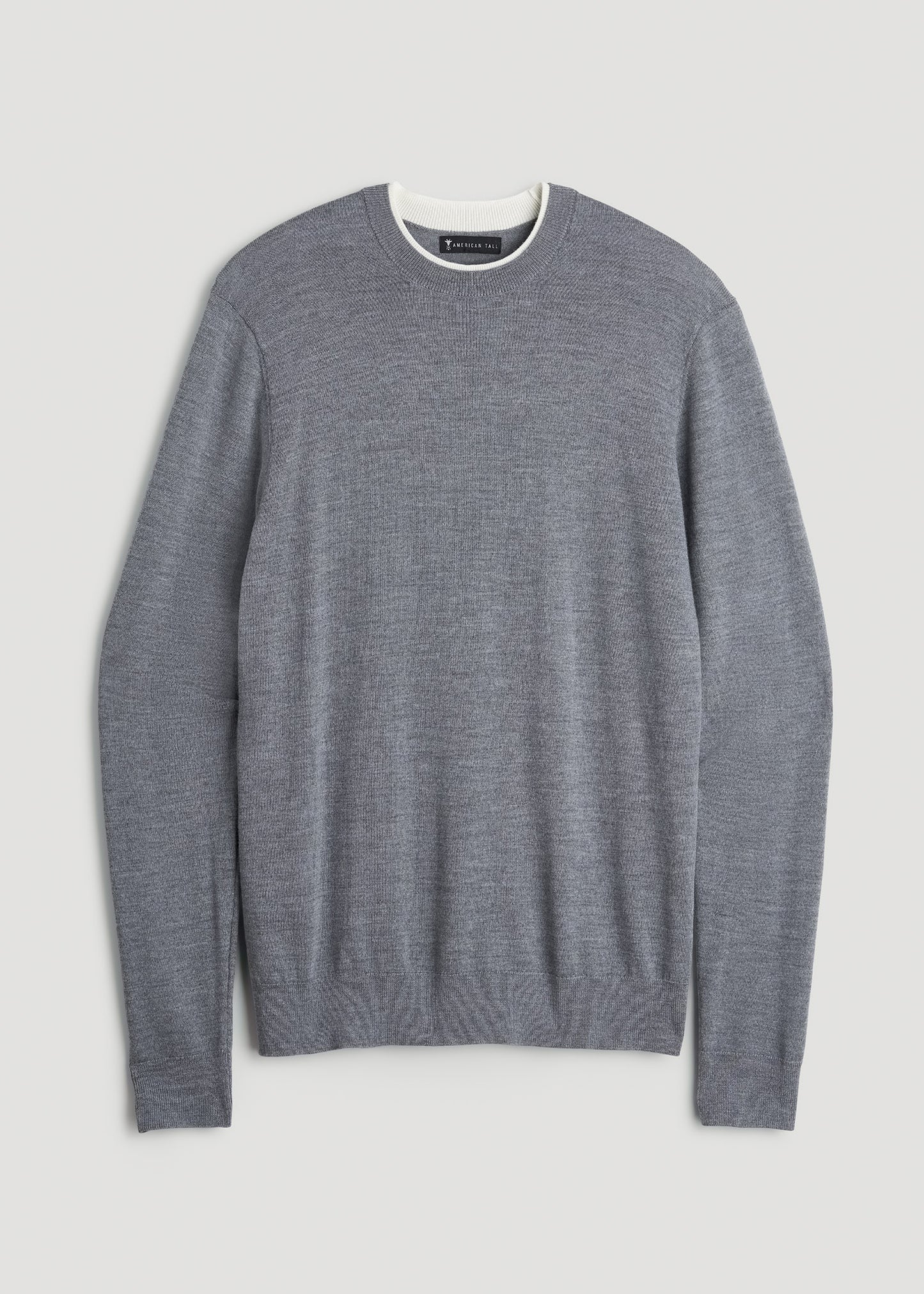 Merino Wool Crewneck Tip Sweater for Tall Men in Grey Mix