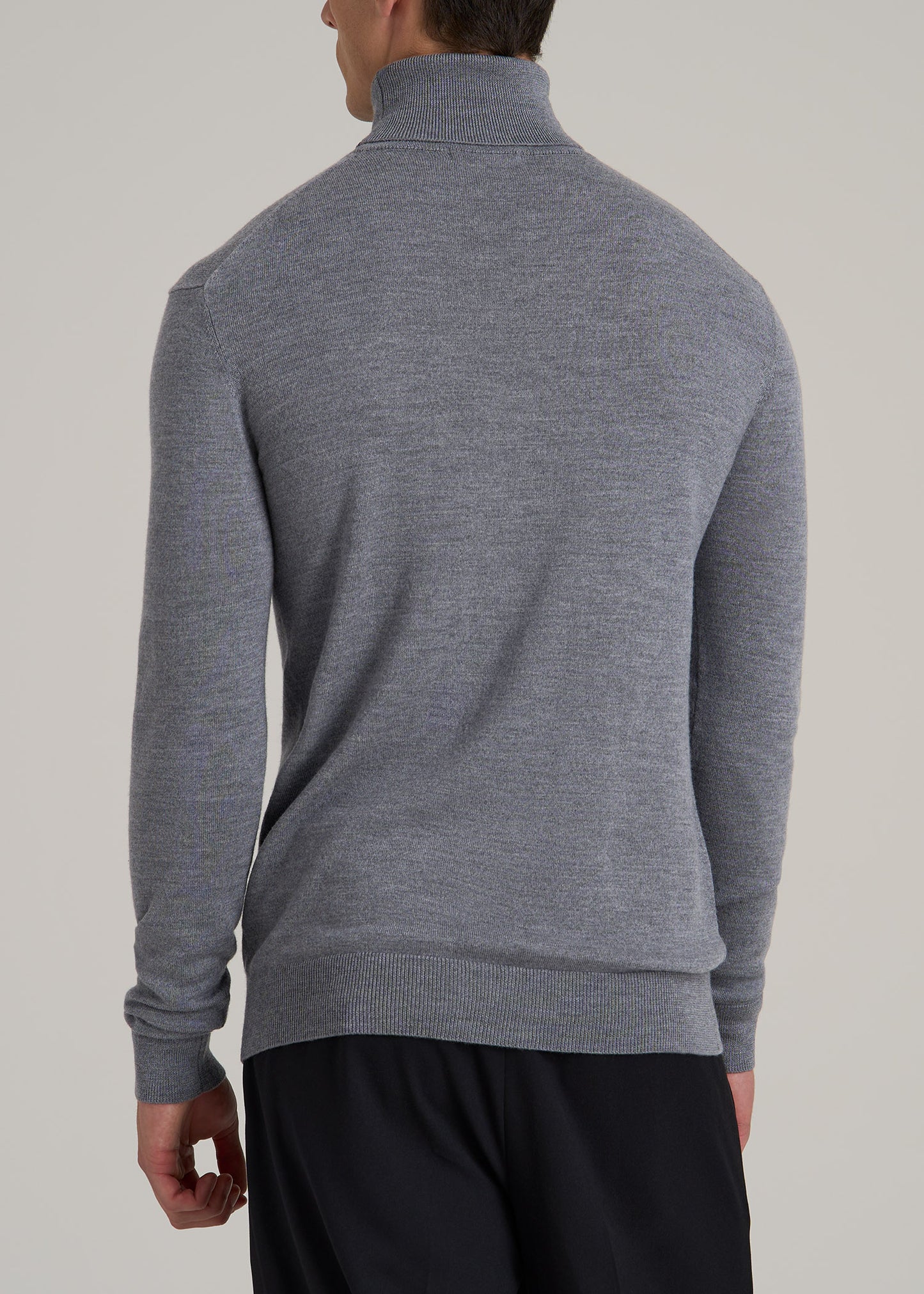 Merino Wool Turtleneck Sweater for Tall Men in Grey Mix