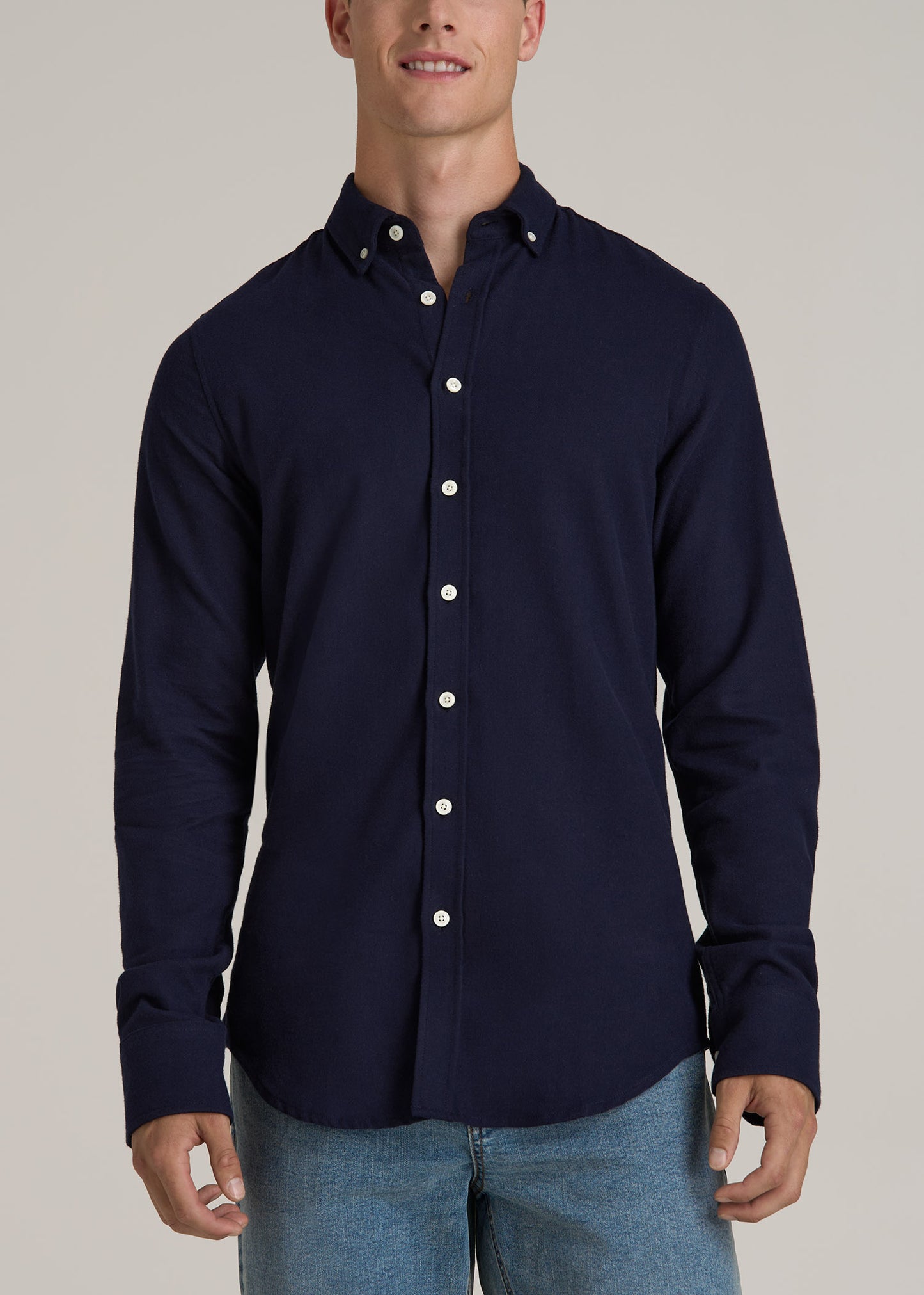 Midweight Brushed Flannel Button Shirt for Tall Men in Evening Blue