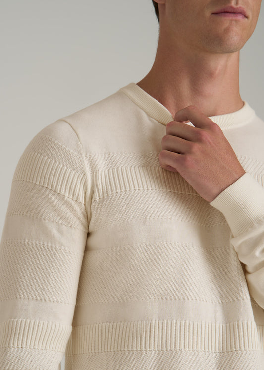 Minimalist Embossed Knit Sweater for Tall Men in Ivory White