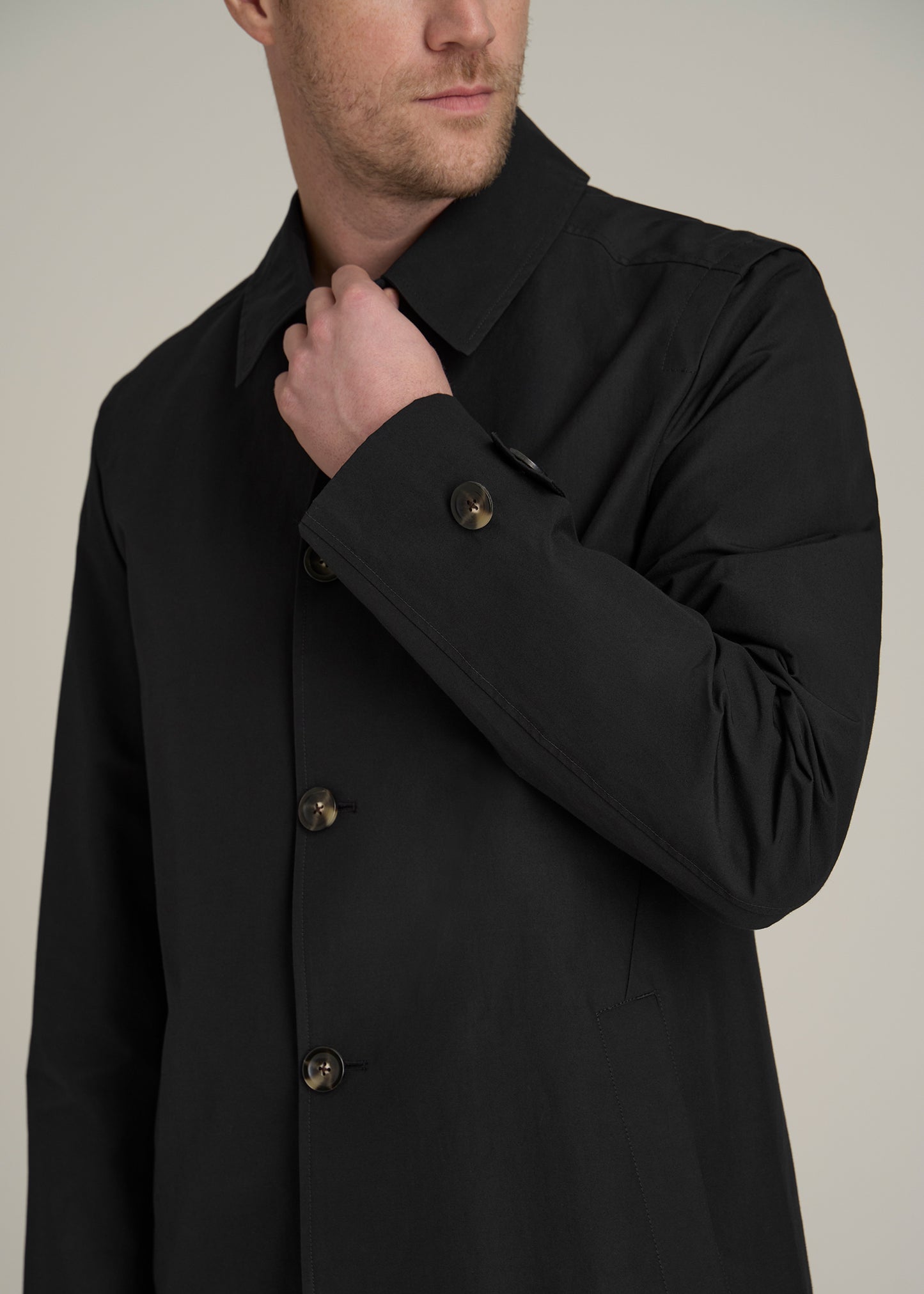 Minimalist Trench Coat for Tall Men in Black