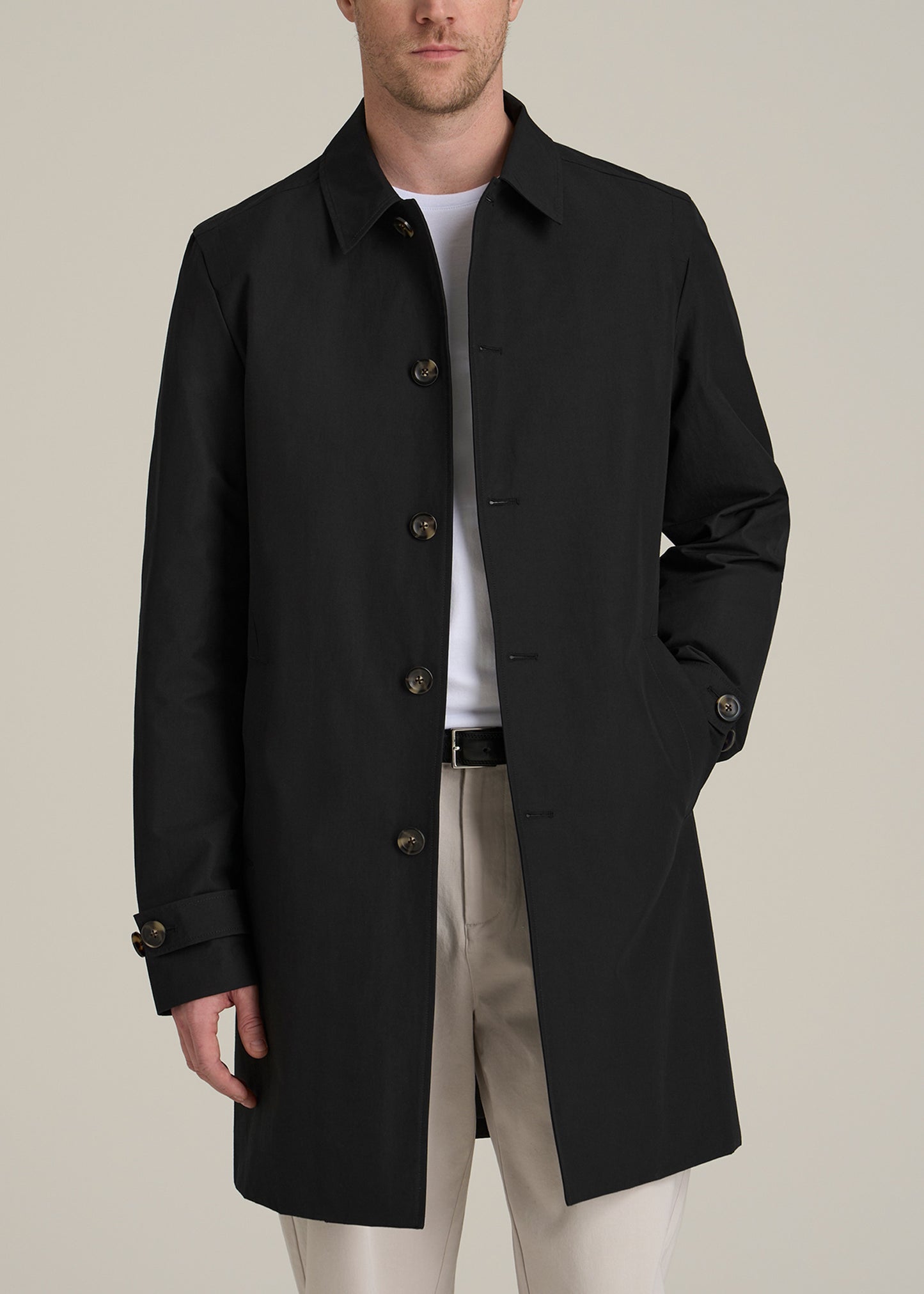 Minimalist Trench Coat for Tall Men in Black