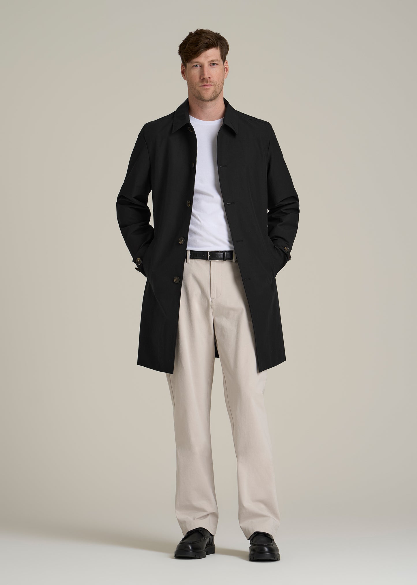 Minimalist Trench Coat for Tall Men in Black