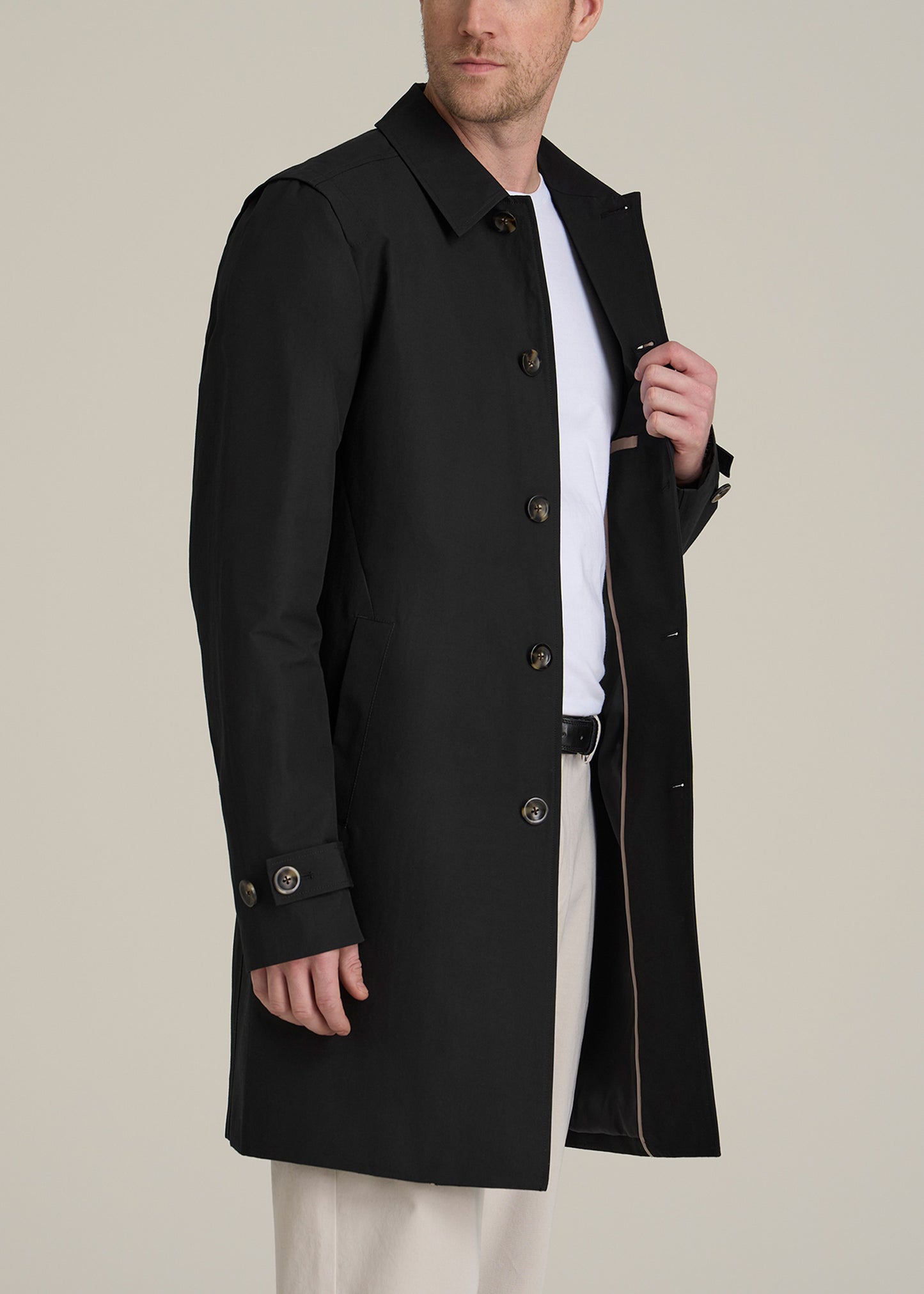 Minimalist Trench Coat for Tall Men in Black