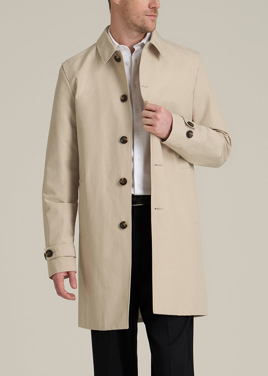 Minimalist Trench Coat for Tall Men in Light Khaki