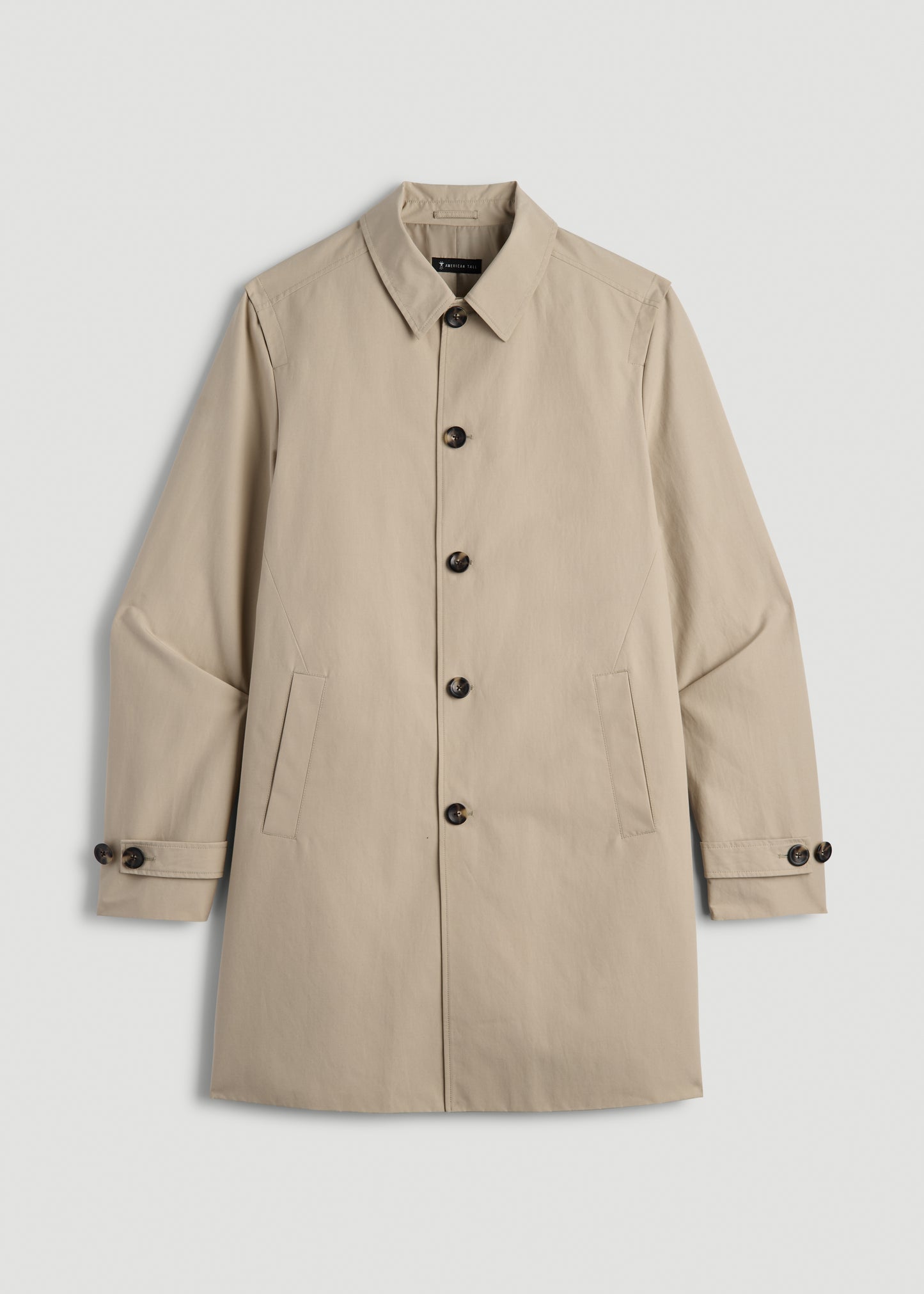 Minimalist Trench Coat for Tall Men in Light Khaki