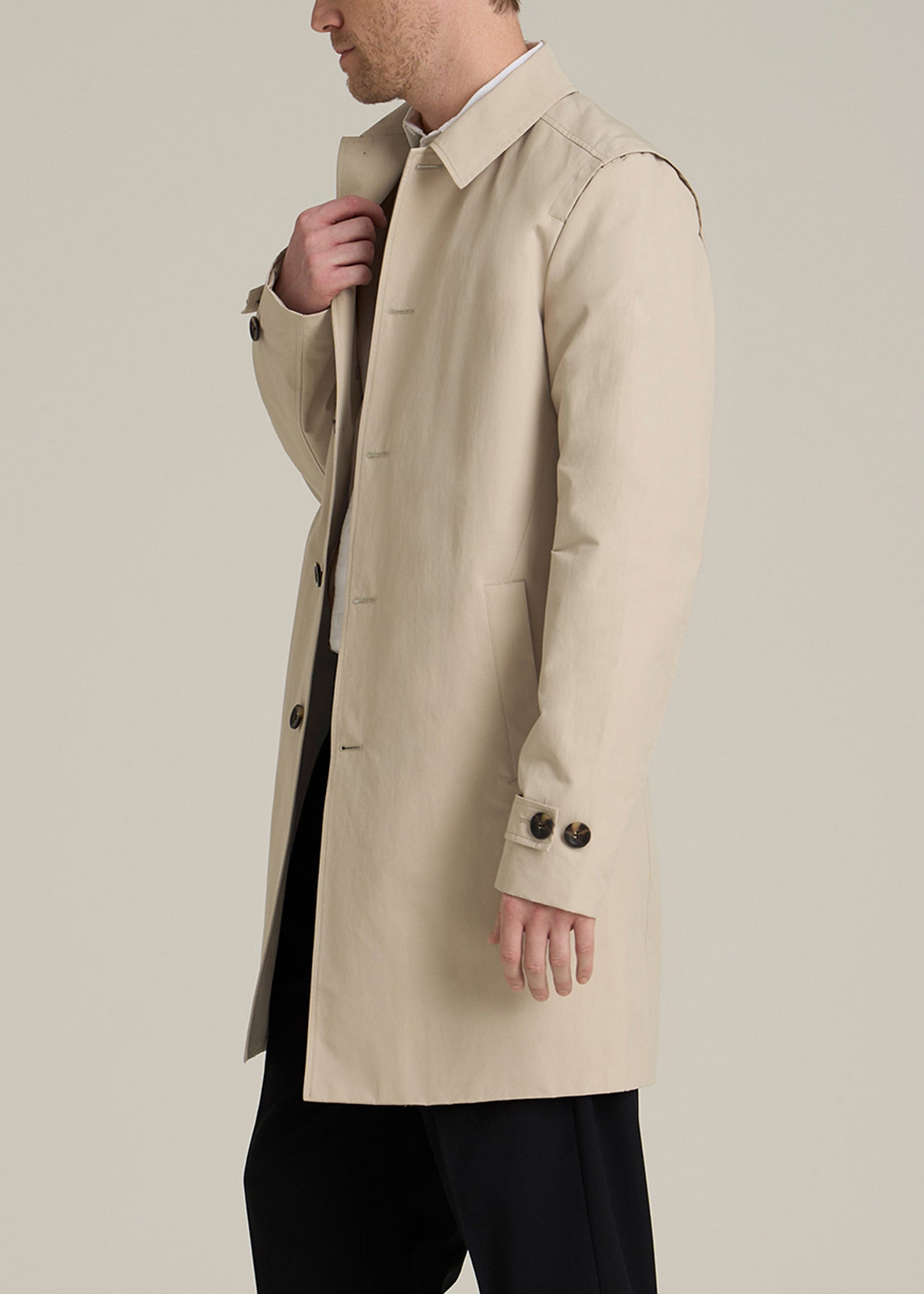 Minimalist Trench Coat for Tall Men in Light Khaki