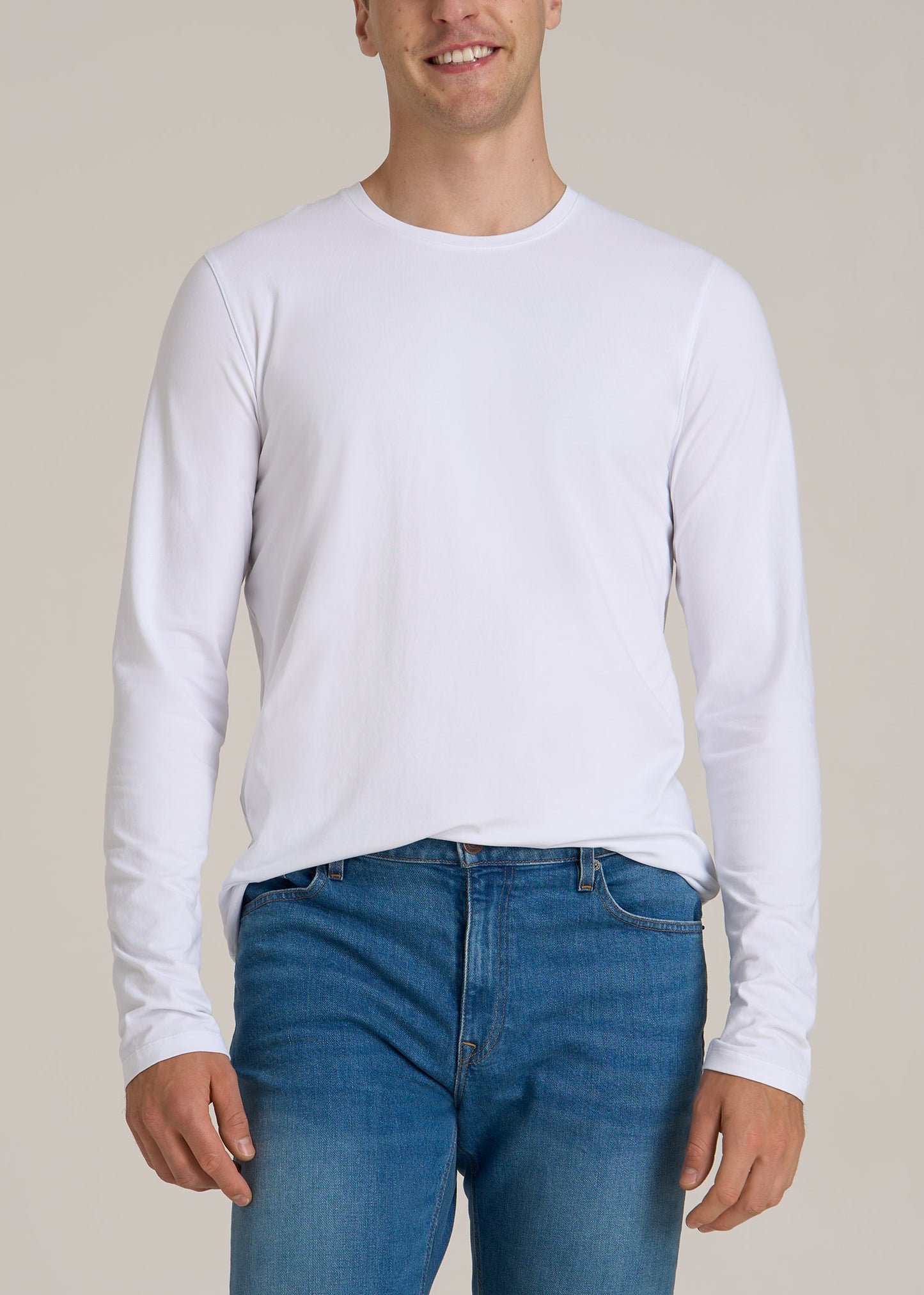 The Essential MODERN-FIT Crewneck Long Sleeve Tall Men's Tee in White