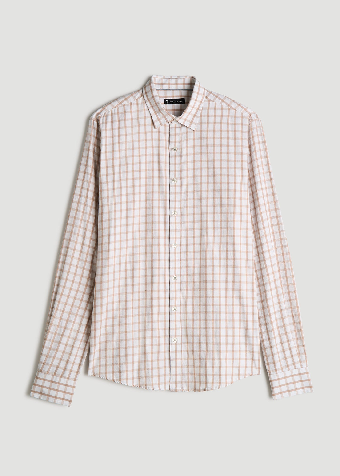 Oskar Button-Up Dress Shirt for Tall Men in Beige Grid