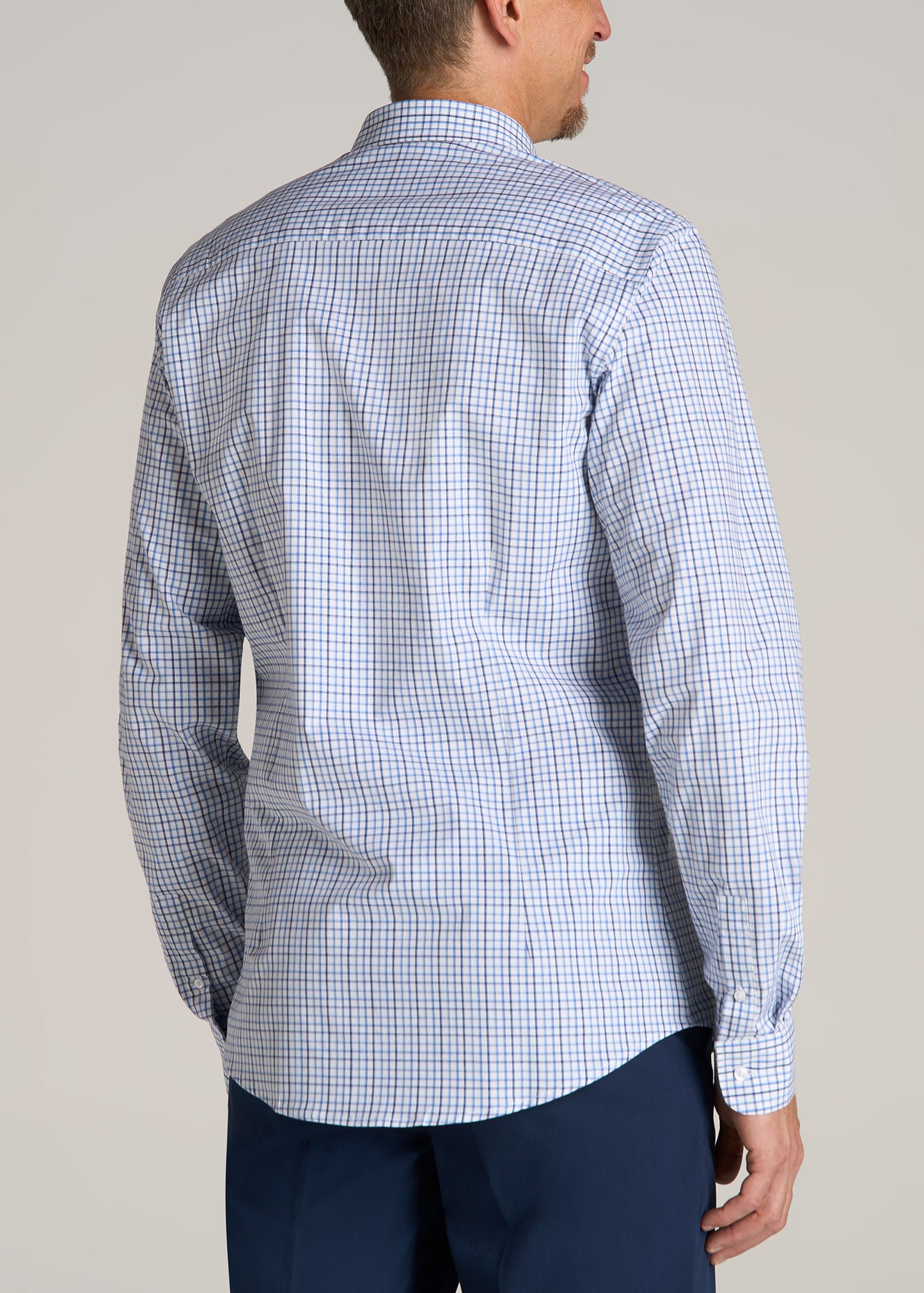 American-Tall-Men-Oskar-Easy-care-Dress-Shirts-Blue-Black-Grid-back