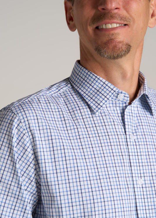 American-Tall-Men-Oskar-Easy-care-Dress-Shirts-Blue-Black-Grid-detail