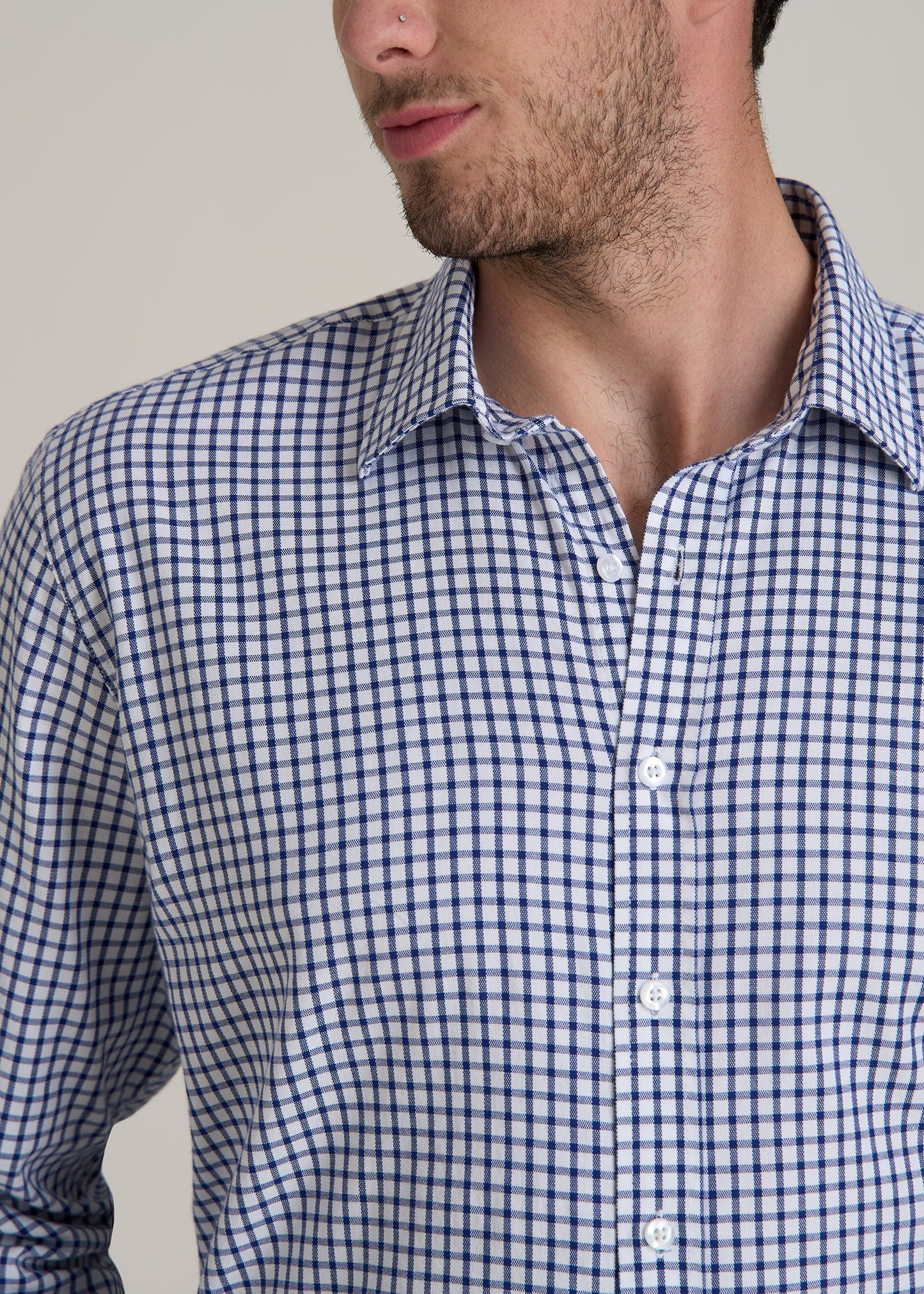 Oskar Button-Up Dress Shirt for Tall Men in Bright Blue Grid