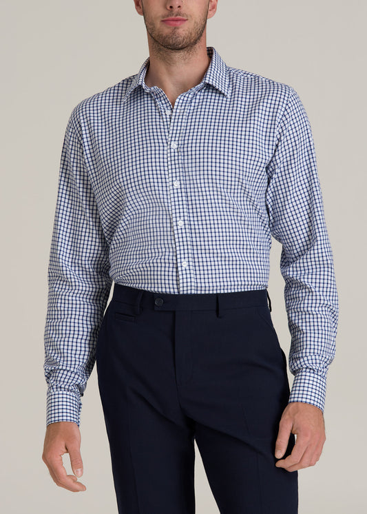 Oskar Button-Up Dress Shirt for Tall Men in Bright Blue Grid