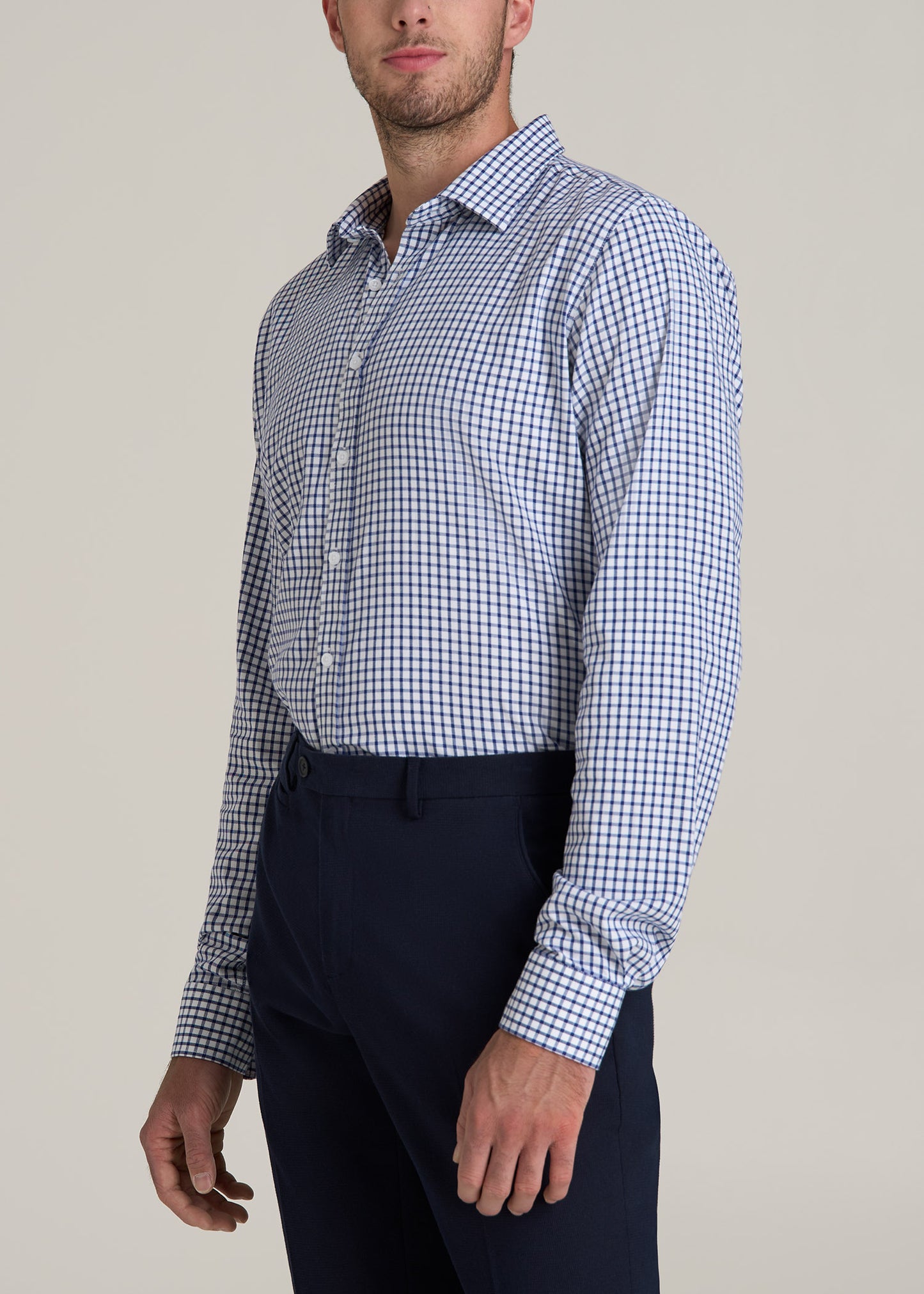 Oskar Button-Up Dress Shirt for Tall Men in Bright Blue Grid