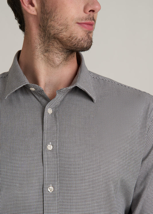 Oskar Button-Up Dress Shirt for Tall Men in Chocolate Houndstooth