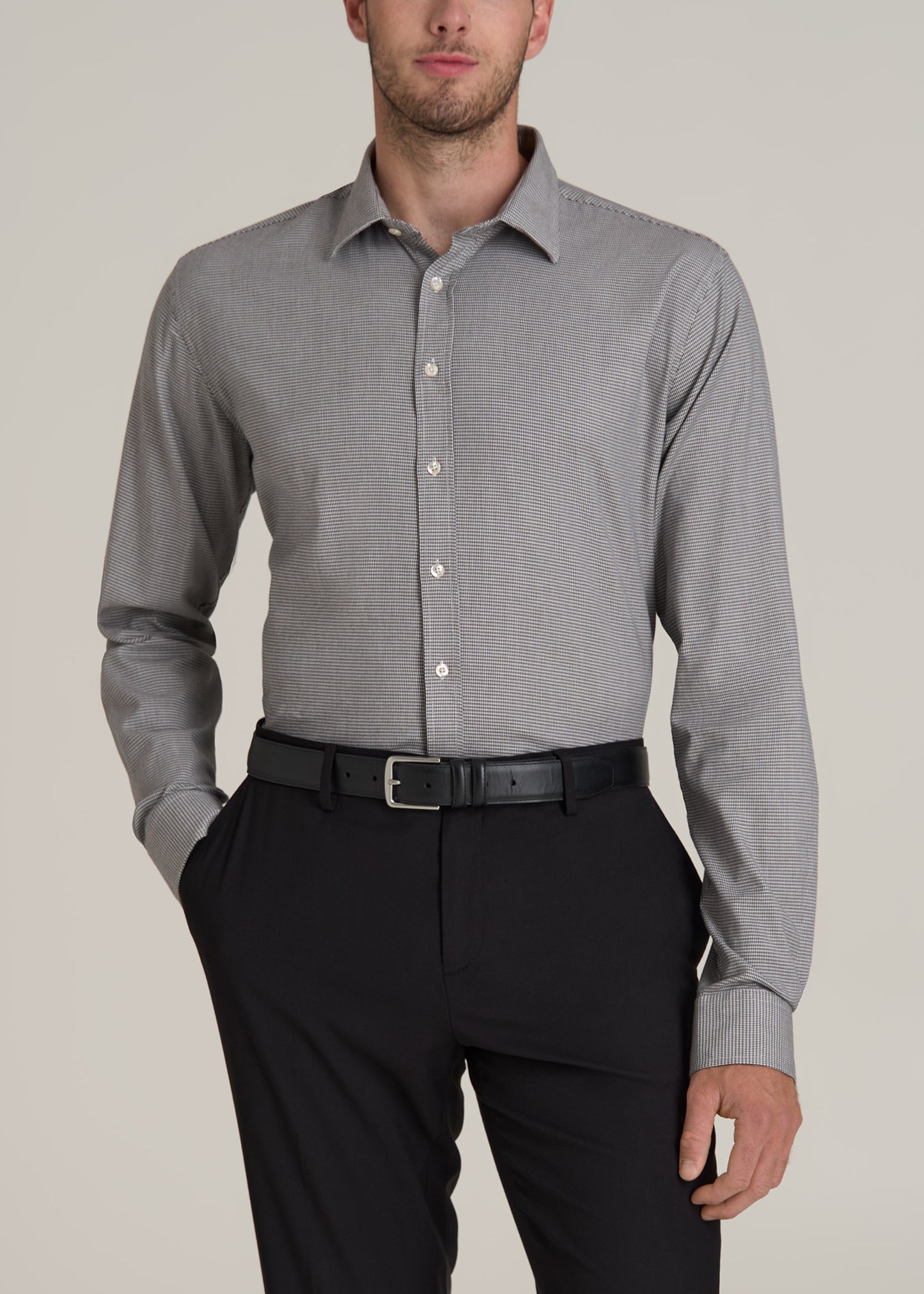 Oskar Button-Up Dress Shirt for Tall Men in Chocolate Houndstooth