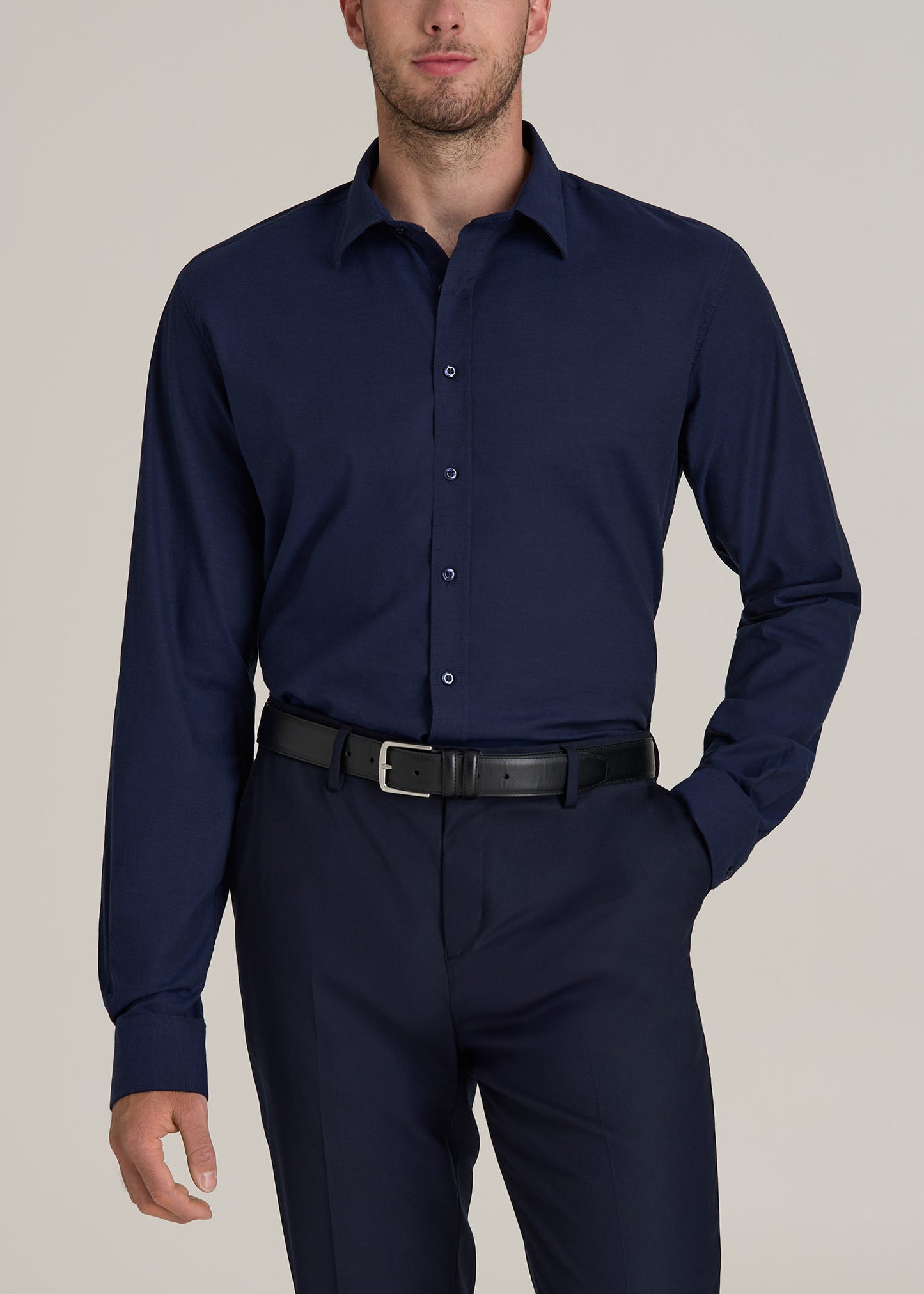 Oskar Button-Up Dress Shirt for Tall Men in Deep Blue Mix