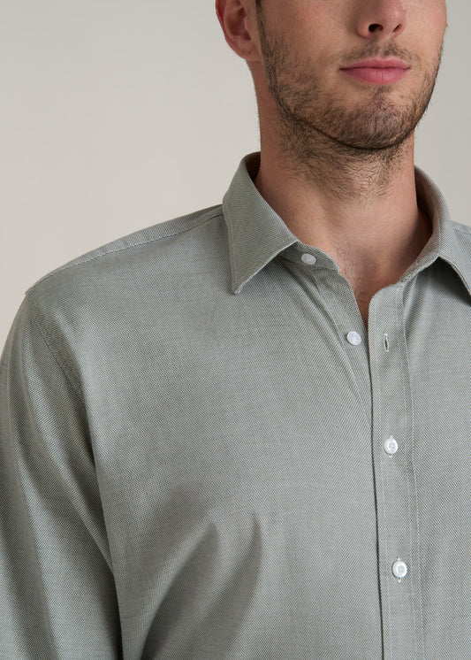 Oskar Button-Up Dress Shirt for Tall Men in Light Green Dobby