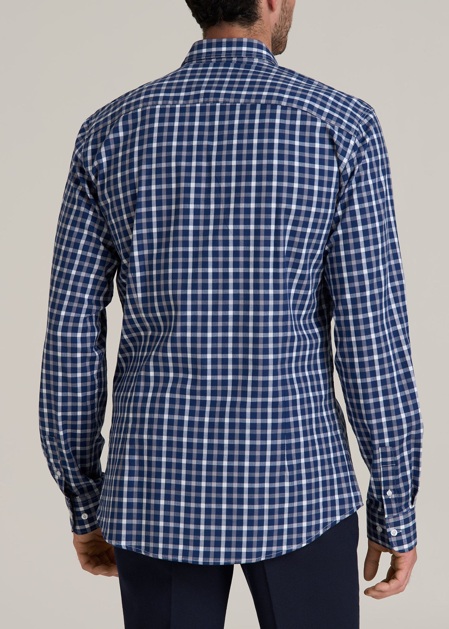 Oskar Button-Up Dress Shirt for Tall Men in Navy and Grey Grid