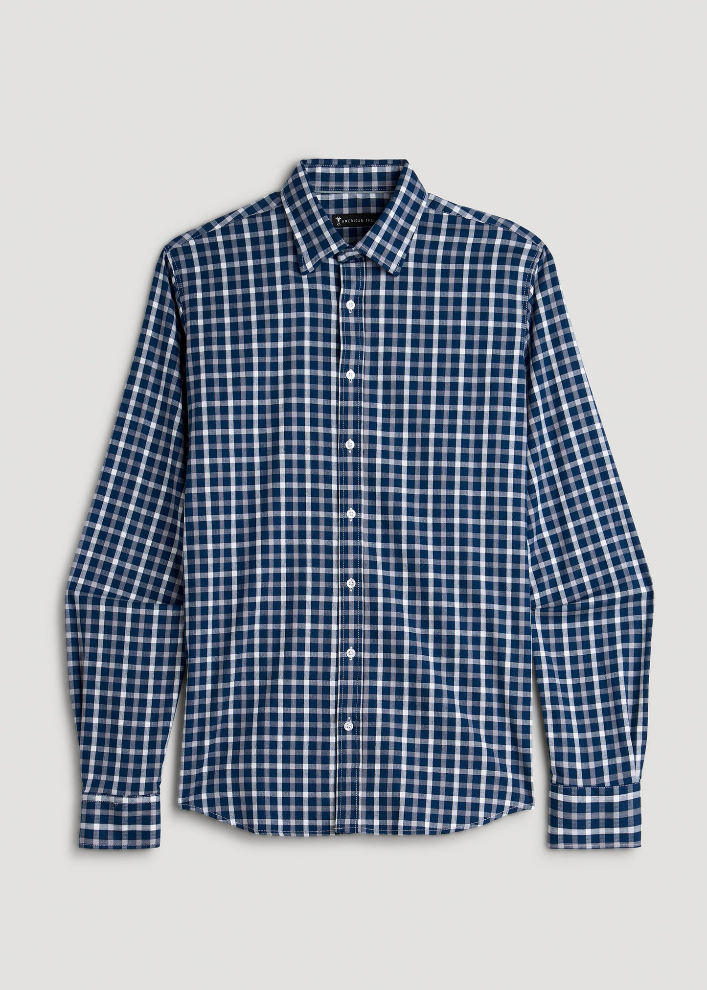 Oskar Button-Up Dress Shirt for Tall Men in Navy and Grey Grid