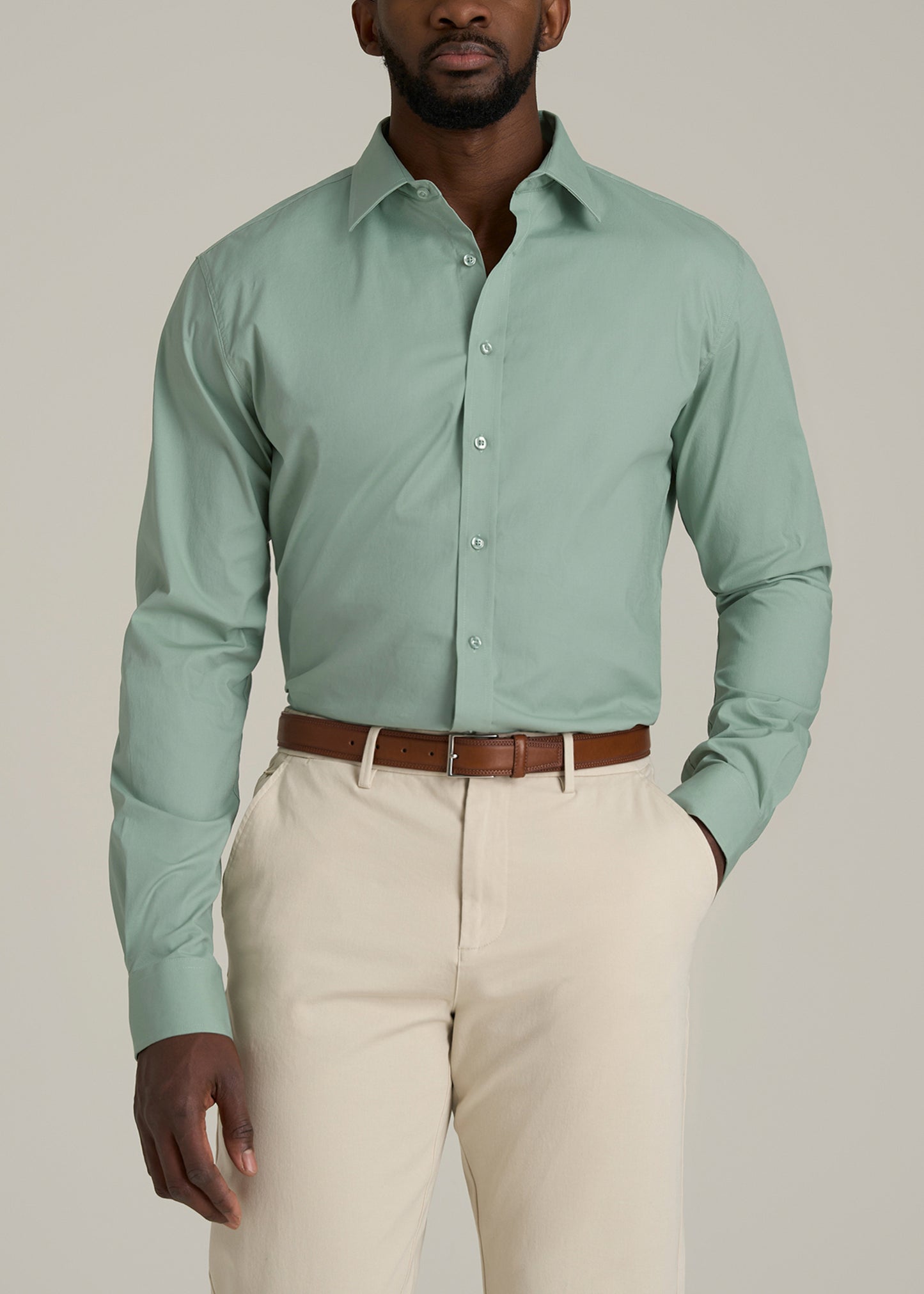 Oskar Button-Up Dress Shirt for Tall Men in Seagrass