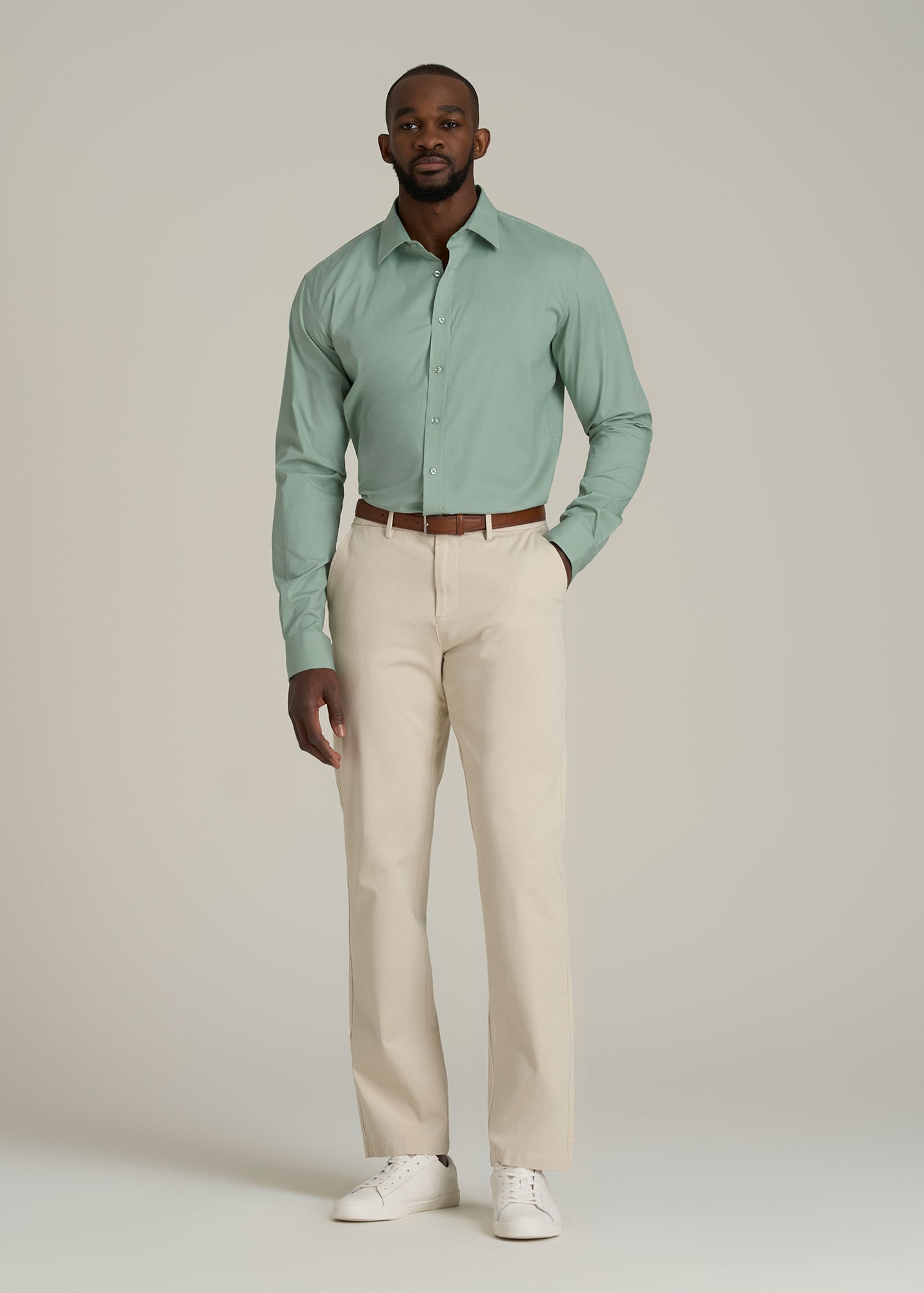 Oskar Button-Up Dress Shirt for Tall Men in Seagrass