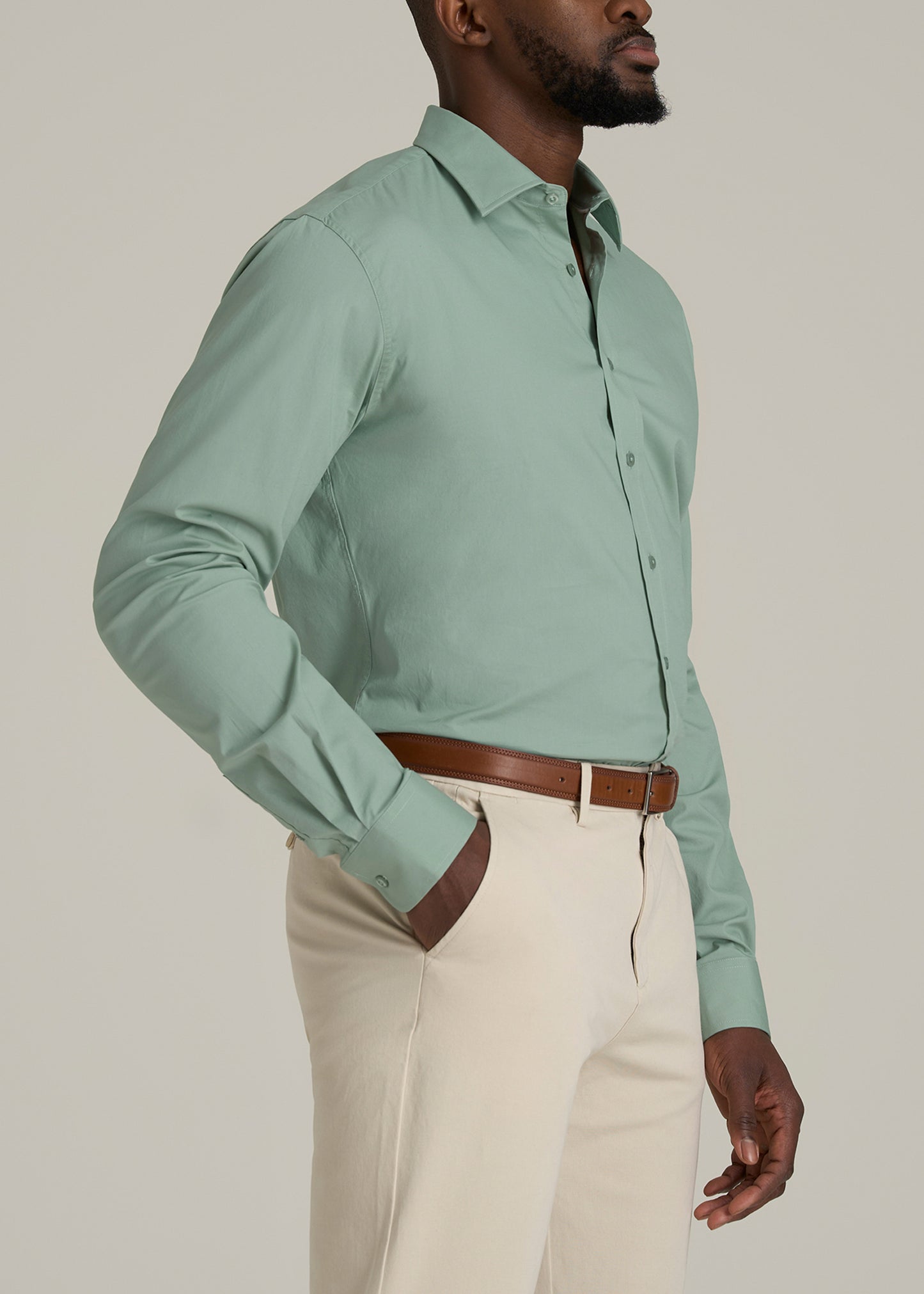 Oskar Button-Up Dress Shirt for Tall Men in Seagrass