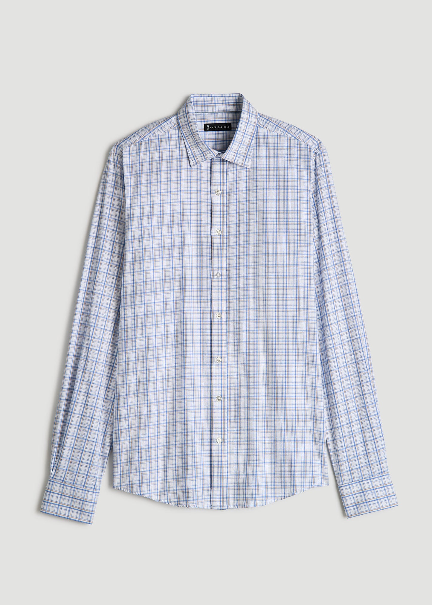 Oskar Button-Up Dress Shirt for Tall Men in Soft Blue and Beige Plaid